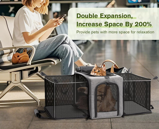 Approved Collapsible Cat Soft-Sided Carriers, Breathable Pet Carriers up to 5kg/12lbs, Portable Dog Carrier Great for Travel, Outdoor, Hiking, Camping(Gray) - PuriLite