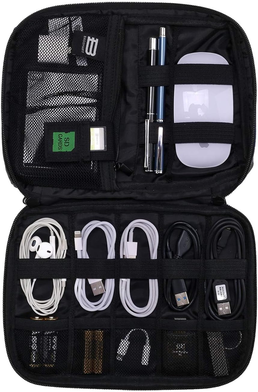 BAGSMART Electronic Organizer, Travel Cable Organizer Double Layer Electronics Accessories Cases Portable for Tablet 7.9", USB Drive, Cords, Black