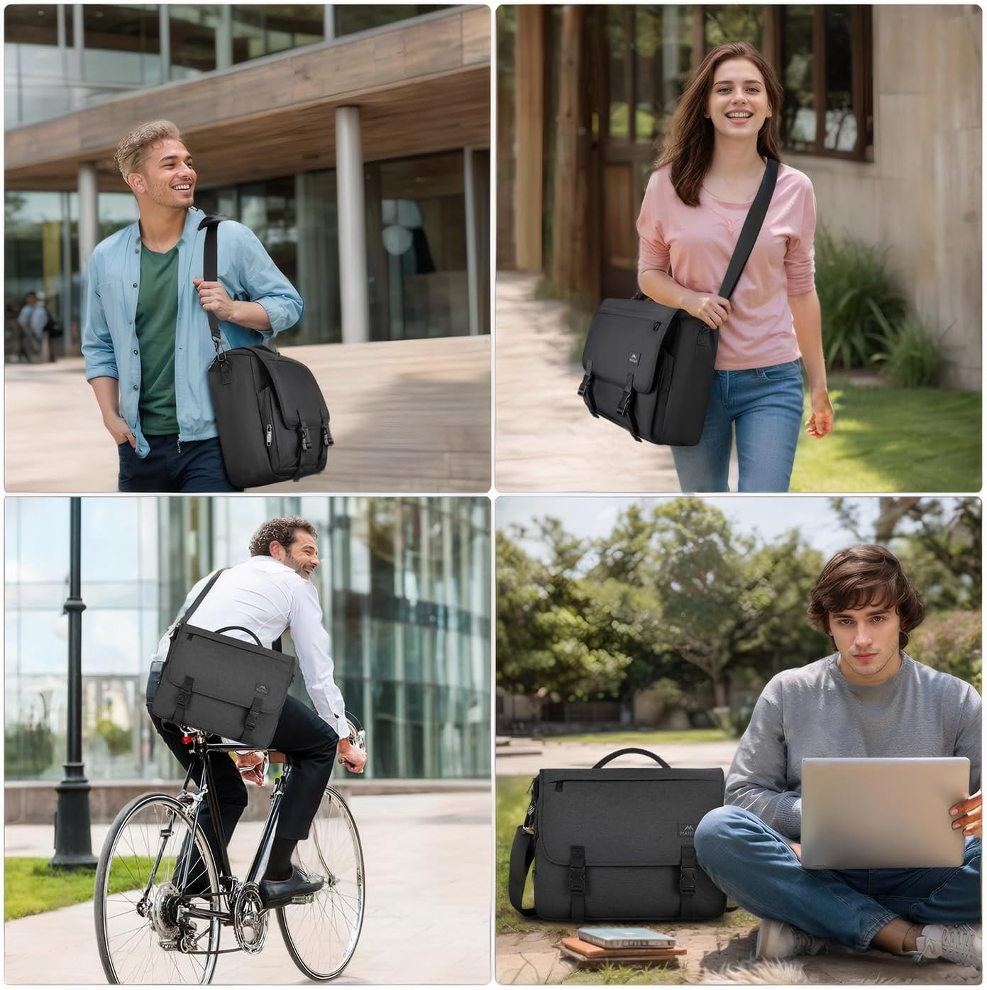 Messenger Bag for Men, Laptop Bag 15.6 Inch, Water Resistant Canvas Shoulder Bag Nylon Crossbody Bag for Women with Detachable Shoulder Strap Black