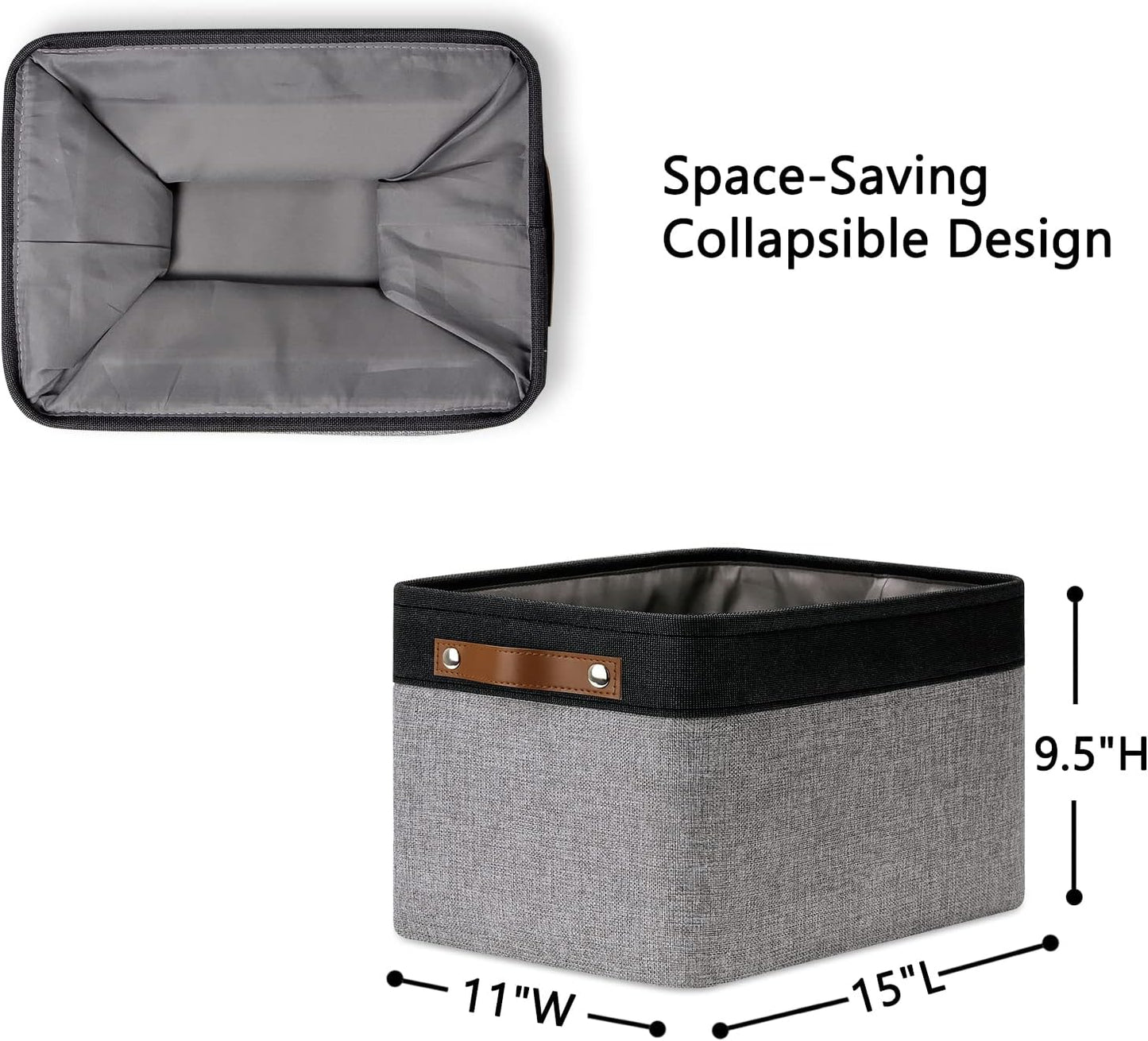 DULLEMELO Storage Baskets for Shelves, Fabric Collapsible Rectangular Storage Bins for Shelves, Closets, Nursery, Home, Office, Empty Gift Baskets (White&Teal)