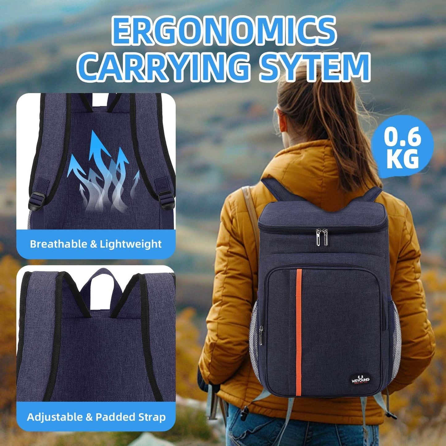 Bagtopia Camping Cooler Backpack 25 Cans, Leak Proof Insulated Thermal Bag, Beach Travel Picnic Lunch Backpack for Men Women