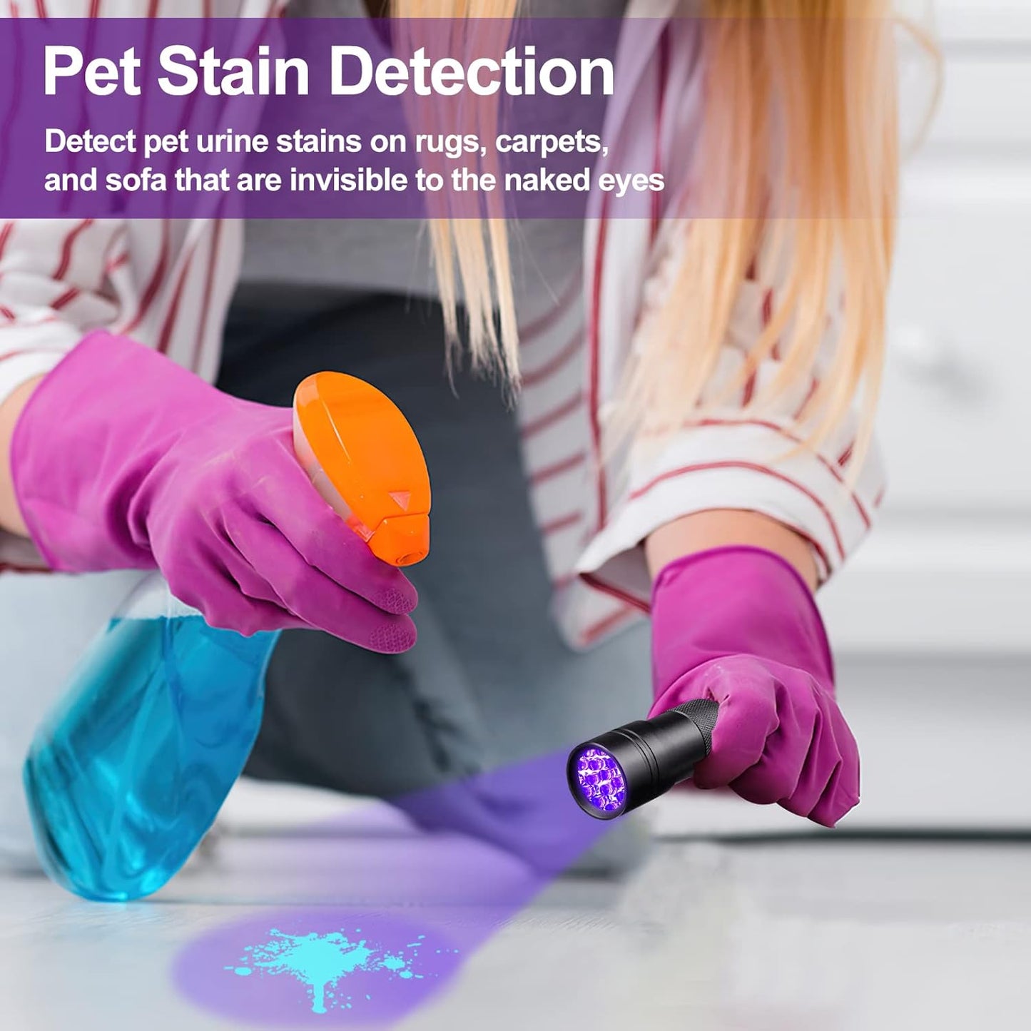 12 LED UV Blacklight Flashlight for Pet Urine Detection, Portable Ultraviolet Stain Finder for Carpets, Rugs, Floors and Home Inspection - PuriLite