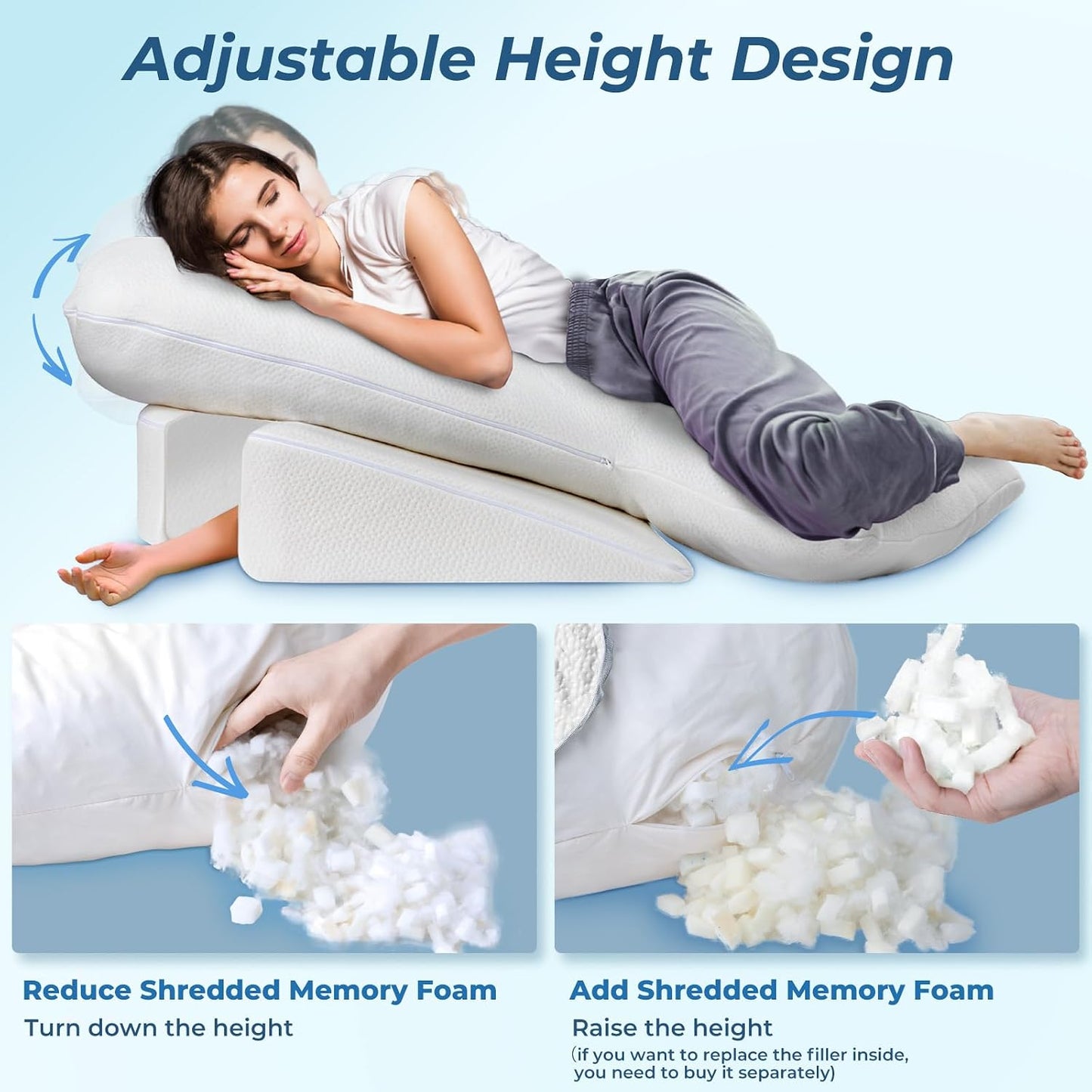 SAHEYER Side Sleeper Pillows with Arm Hole, Shoulder Relief Wedge and Body Pillow System for Adults, Shredded Memory Foam Long Pillow for Shoulder Pain, Acid Reflux and GERD,Large Size(5'10 Within)