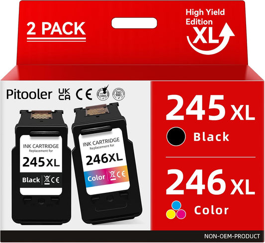 Pitooler for Canon Ink 245 246, Printer Ink for Canon PG-245XL 246XL Black Color, for Canon TS3420 Ink Cartridges, Fit for Pixma TS3400 MX492 TR4520 TS3120 TR4500 MG2920 MG2520 MG2525 Printer