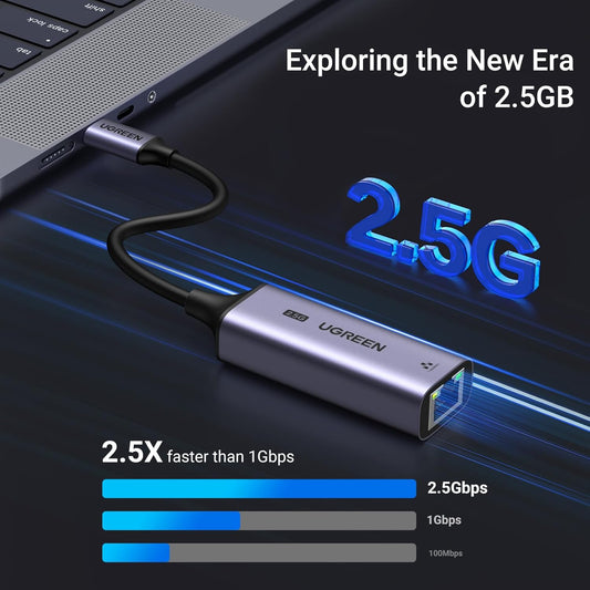 UGREEN USB C to Ethernet Adapter 2.5G, Ethernet Adapter for Laptop, Aluminum, Type C (Thunderbolt 4/3 Compatible) to RJ45 Network Internet, Compatible for NAS, MacBook Air/Pro, XPS, iPhone 15 Pro/Max - PuriLite