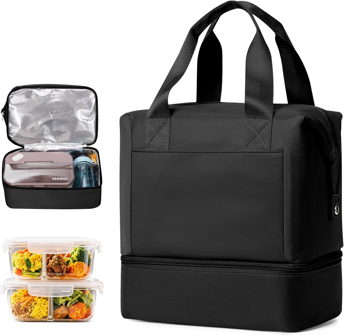 Lunch Bag Insulated Lunch Box Leakproof Lunch Tote Bags for Women Men,Portable Thermal Cooler Bag Lunch Containers with Shoulder Strap for Work, Family, Picnic, School, Outdoor,BBQ C2-Pinkpurple
