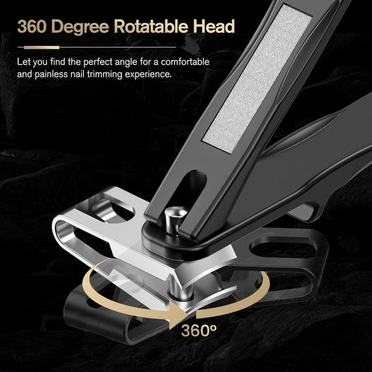 FERYES 360° Rotating Nail Clippers for Seniors, Long Handle Fingernail Clippers for Men and Women, Ergonomic EZ Grip Toenail Clippers for Thick Nails - PuriLite
