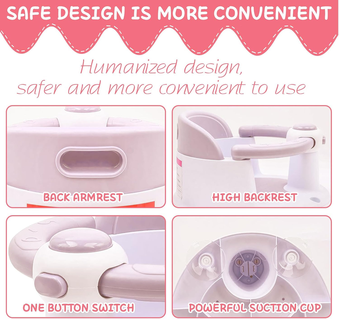 Baby Bath Seat for Babies 6 Months & Up, Non-Slip Infant Toddler Baby Bathtub Bath Seat for Sitting Up, Baby Tub Seat with Suction Cups for Shower (Pink)