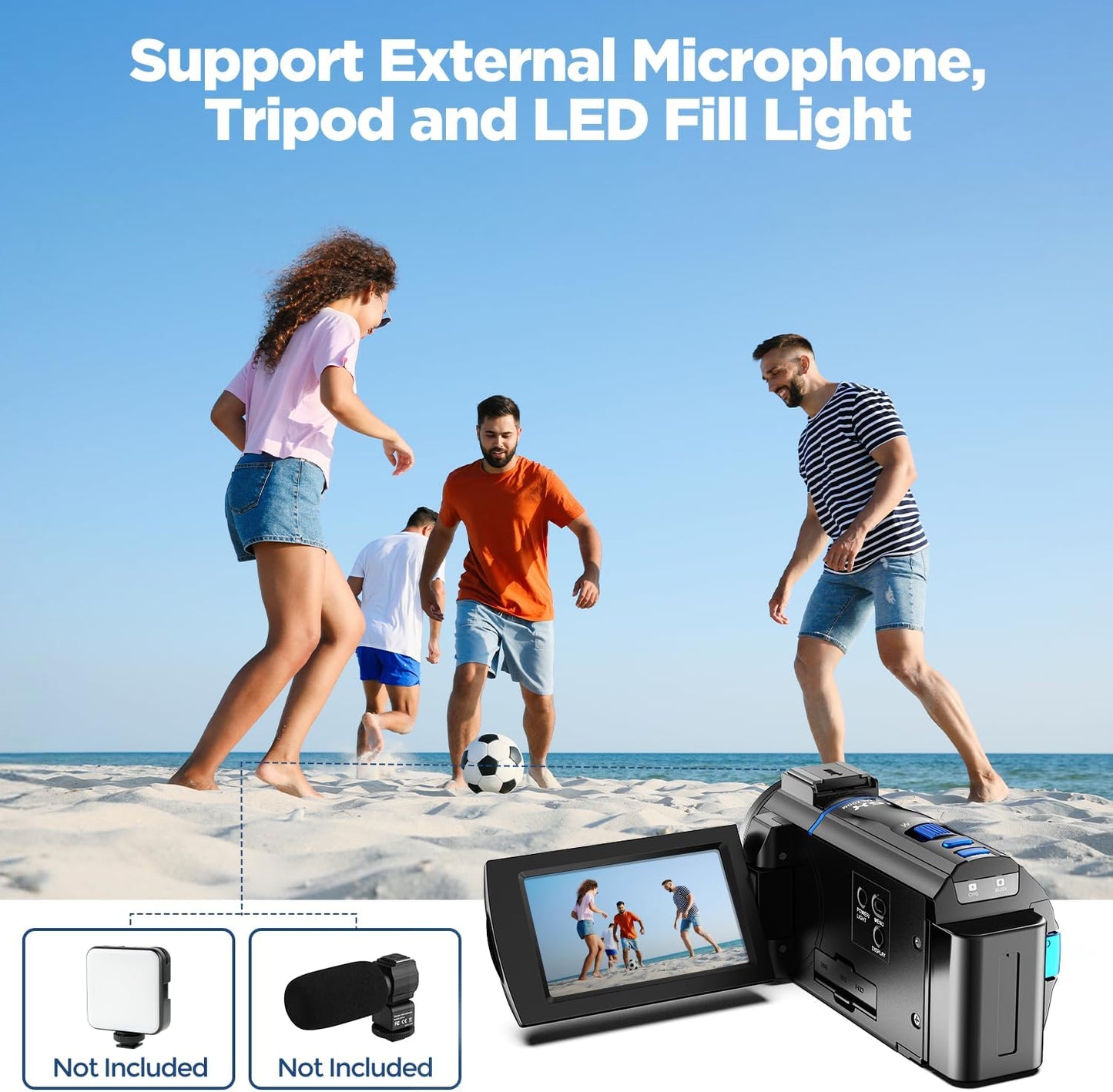 Video Camera Camcorder 4K 48MP, IR Night Vision 3” 270°Rotation Touchscreen Video Recorder for Vlog YouTube 16X Digital Zoom Compact Travel Cam Corder with Battery,32GB Card, Remote Control