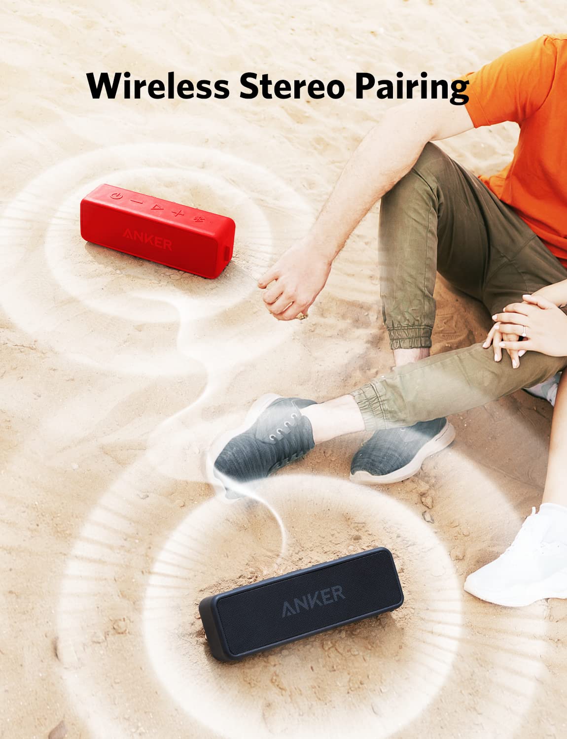 Anker SoundCore 2 Portable Bluetooth Speaker with Better Bass, 24-Hour Playtime, 66ft Bluetooth Range, IPX7 Water Resistance & Built-in Mic, Dual-Driver Wireless Speaker (Red)