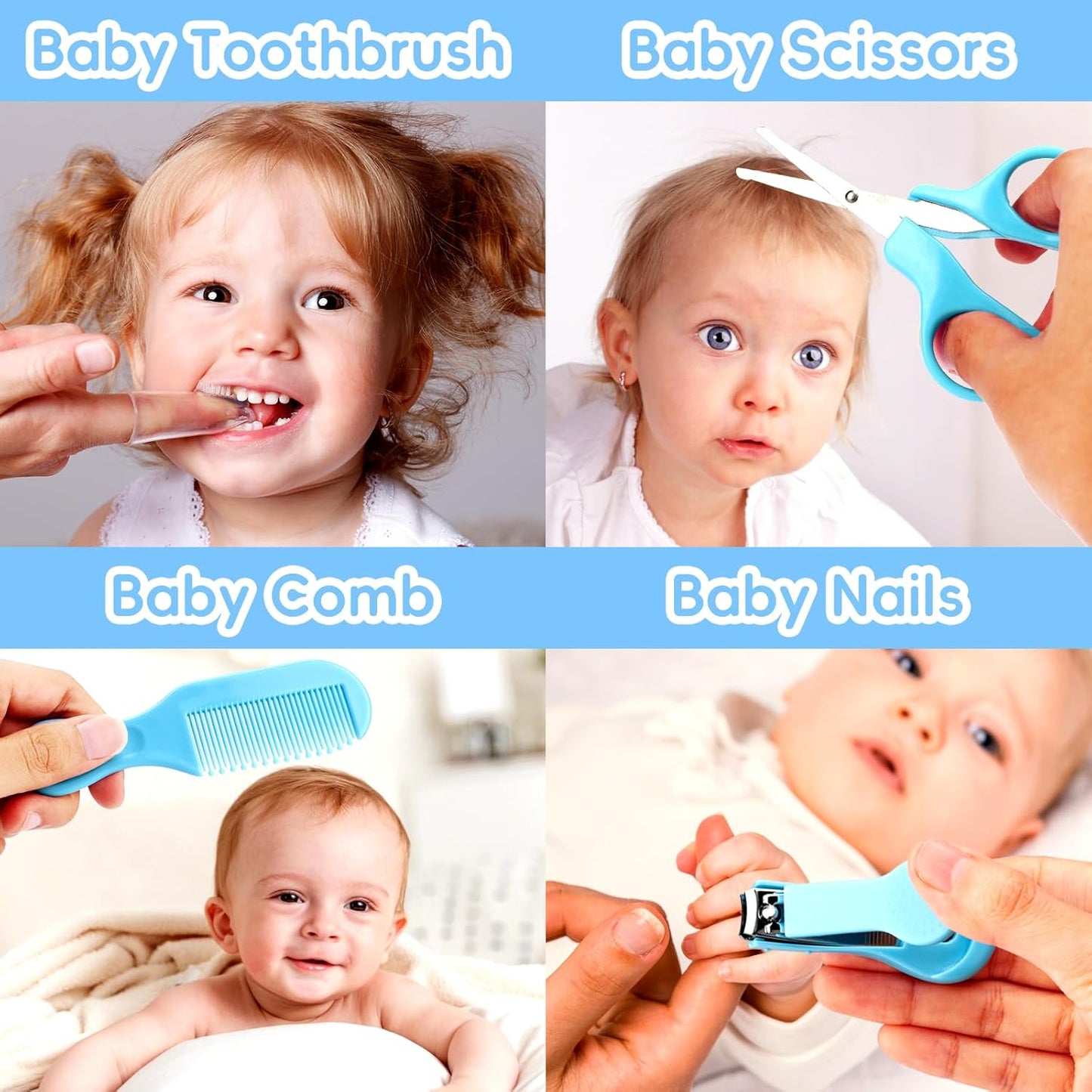 Baby Grooming Kit - 19 in 1 Nursery Essentials Baby Registry Shower Gift for Newborns, Infants, Toddlers, Boys, Girls Kids-Safety Baby Comb, Brush, Finger Toothbrush, Nail Clippers, Scissors(Green)