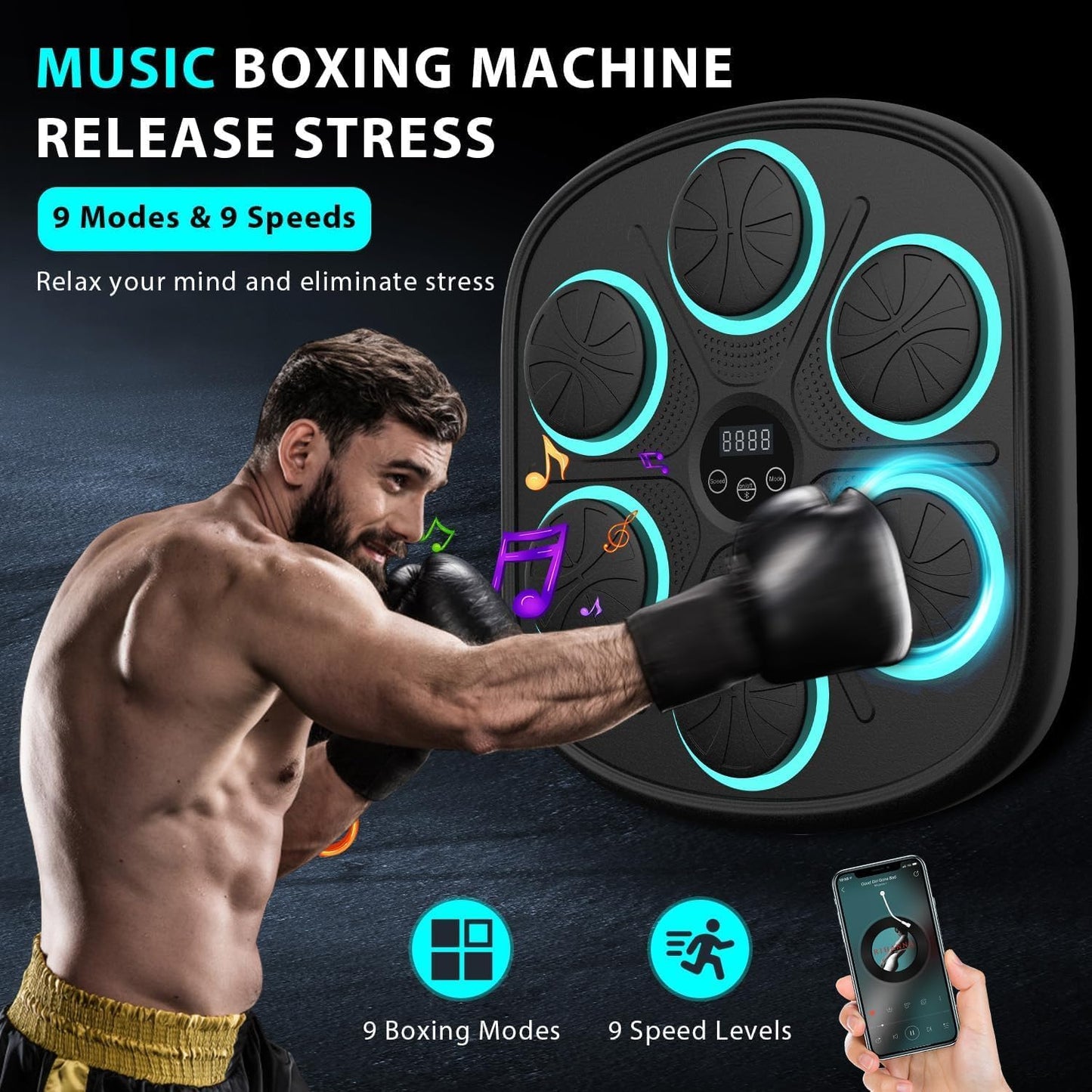 2025 New Smart Music Boxing Machine with Premium Boxing Gloves, Bluetooth Training Machine with LED Electronic Wall Mounted, Home Workout Boxing Target Machine for Adults and Kids