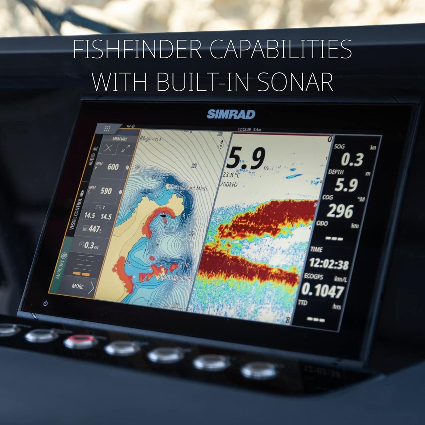 Simrad GO Chartplotter and Fish Finder, with Transducer and Radar Options, Preloaded C-MAP DISCOVER Chart Card