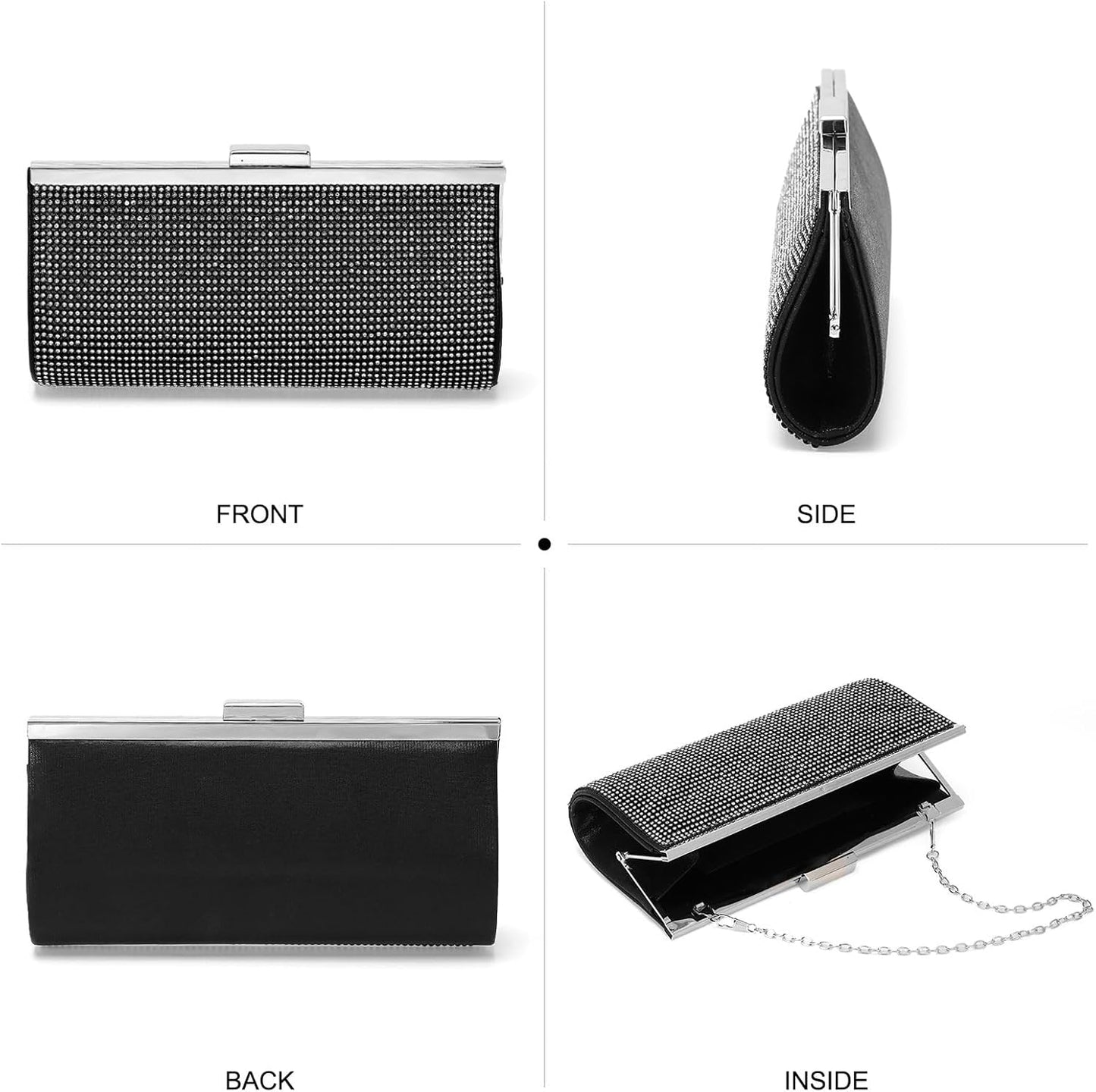 DTGN Evening Bags Clutch Purses for Women Formal, Rhinestone Purse Handbag Crossbody Bag Shoulder Bag for Wedding Guest Party