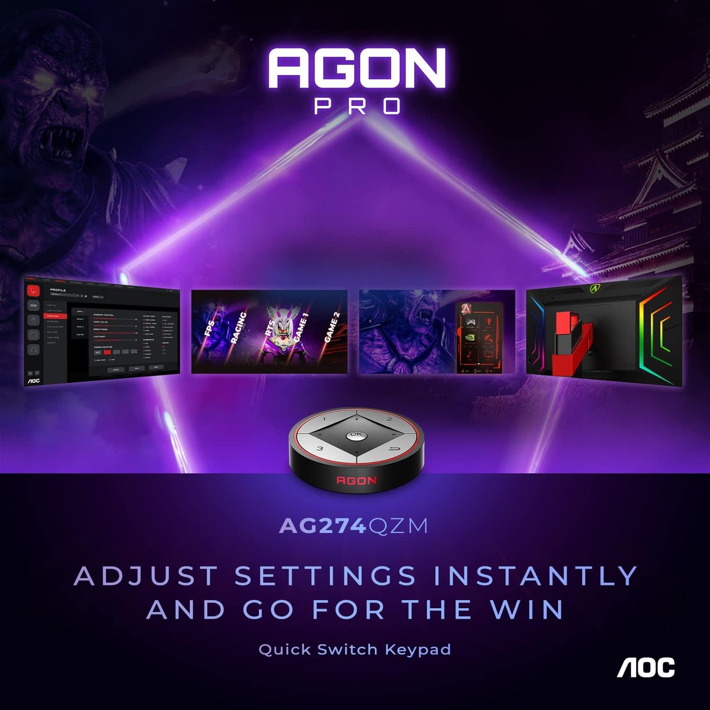 AOC Q27G3XMN 27" 2K QHD Gaming Monitor, 2560x1440, Mini LED, 180Hz, HDMI 2.0 x 1, DisplayPort 1.4 x1, Adaptive Sync, Xbox/PS5/Switch Ready, 3-Year Zero-Bright-dot