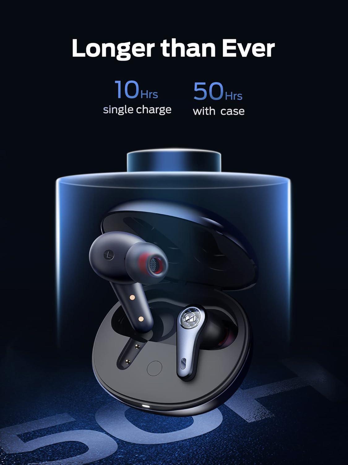 Monster Clarity 8.0 Hybrid Active Noise Cancelling Wireless Earbuds, 42dB in-Ear ANC Earphones Deep Bass with 6 Mics, Bluetooth 5.2, 50H Play Time with Wireless Charging Case,Blue