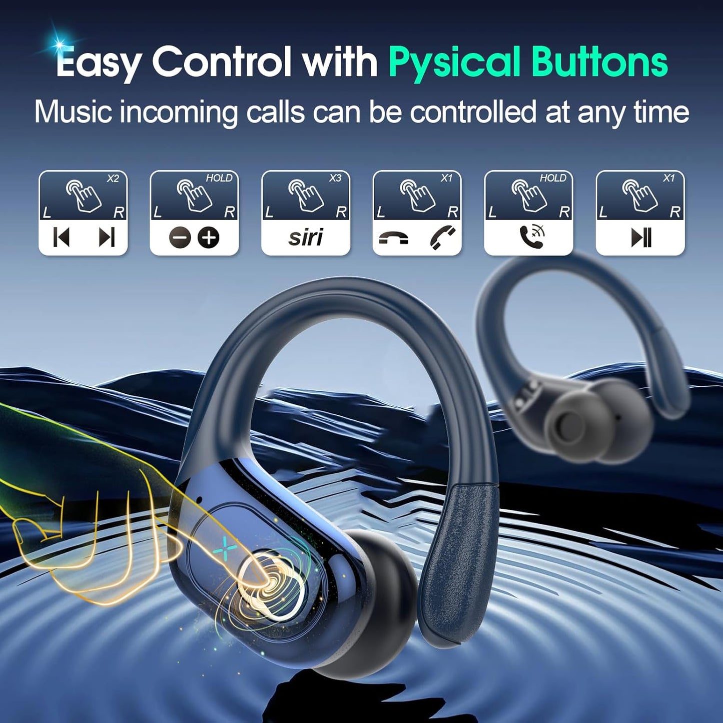 STECEi Wireless Earbuds 75hrs Bluetooth 5.4 Headphone Sport, Bluetooth Earbuds HiFi Stereo Over Ear Bud with Earhooks, ENC Noise Cancelling Mic, IP7 Waterproof Wireless Earphone for Workout/Running