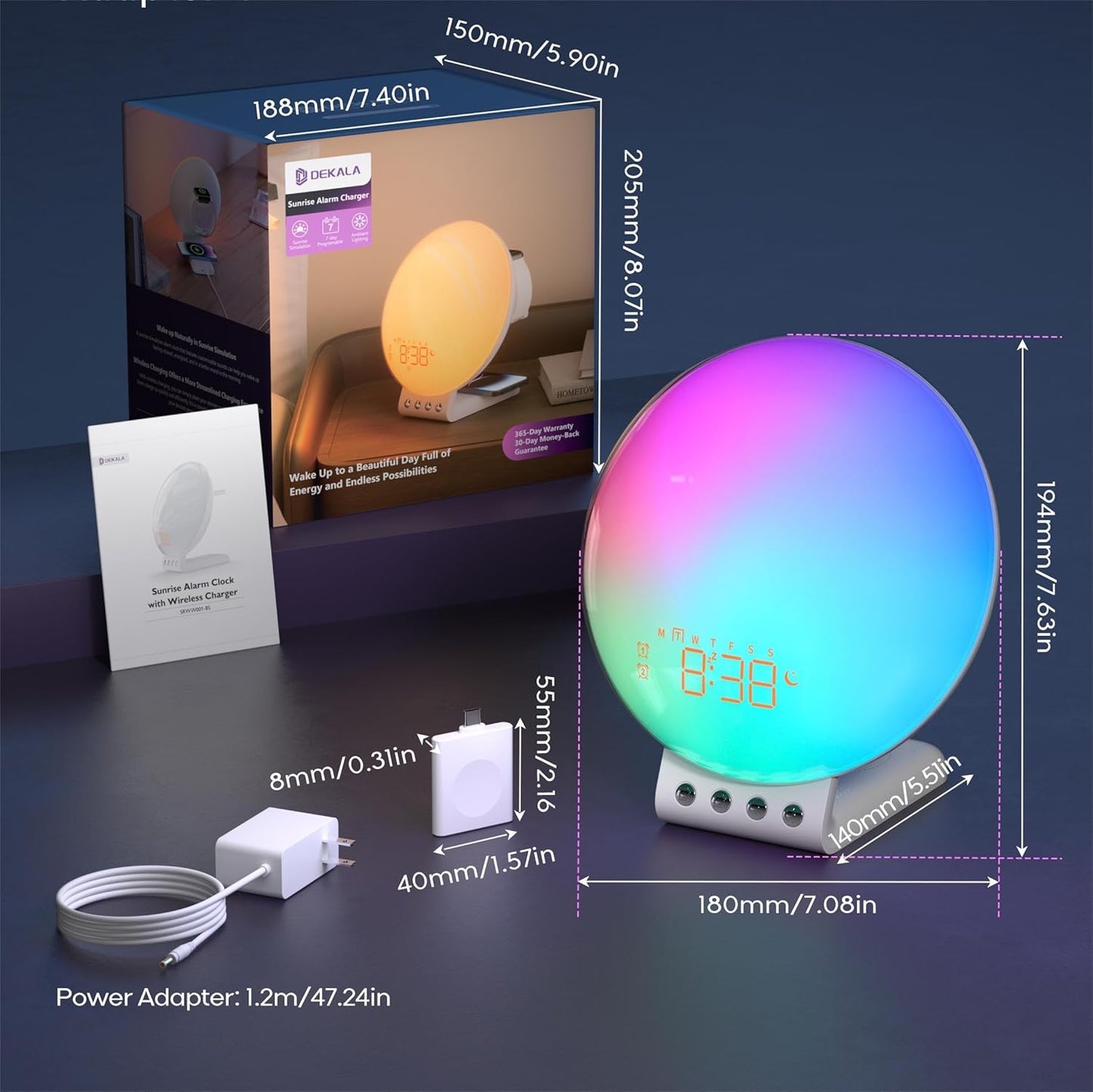 Sunrise Alarm Clock for Heavy Sleepers, Wake Up Light with Sunrise/Sunset Simulation, Dual Alarms & Natural Sounds, Snooze & Sleep Aid, FM Radio, 7 Colors Night Light for Bedroom, Ideal for Gift