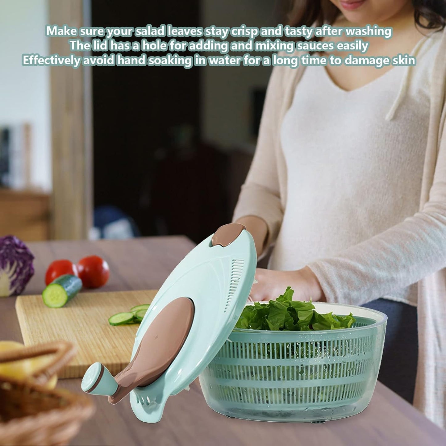 Salad Spinner Lettuce Washer with Drain Bowl Colander Handle, Veggie Dryer Fruit Washer Drainer for Cleaning Drying Greens Vegetables Fruits(Blue)