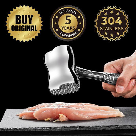 Stainless Steel Meat Tenderizer Tool, Premium Meat Mallet with Non-Slip Grip, Dual-Sided with Heart Shape Design for Tenderizing Steak, Poultry & Chicken Cutlet, Dishwasher Safe, Lifetime Replacement - PuriLite