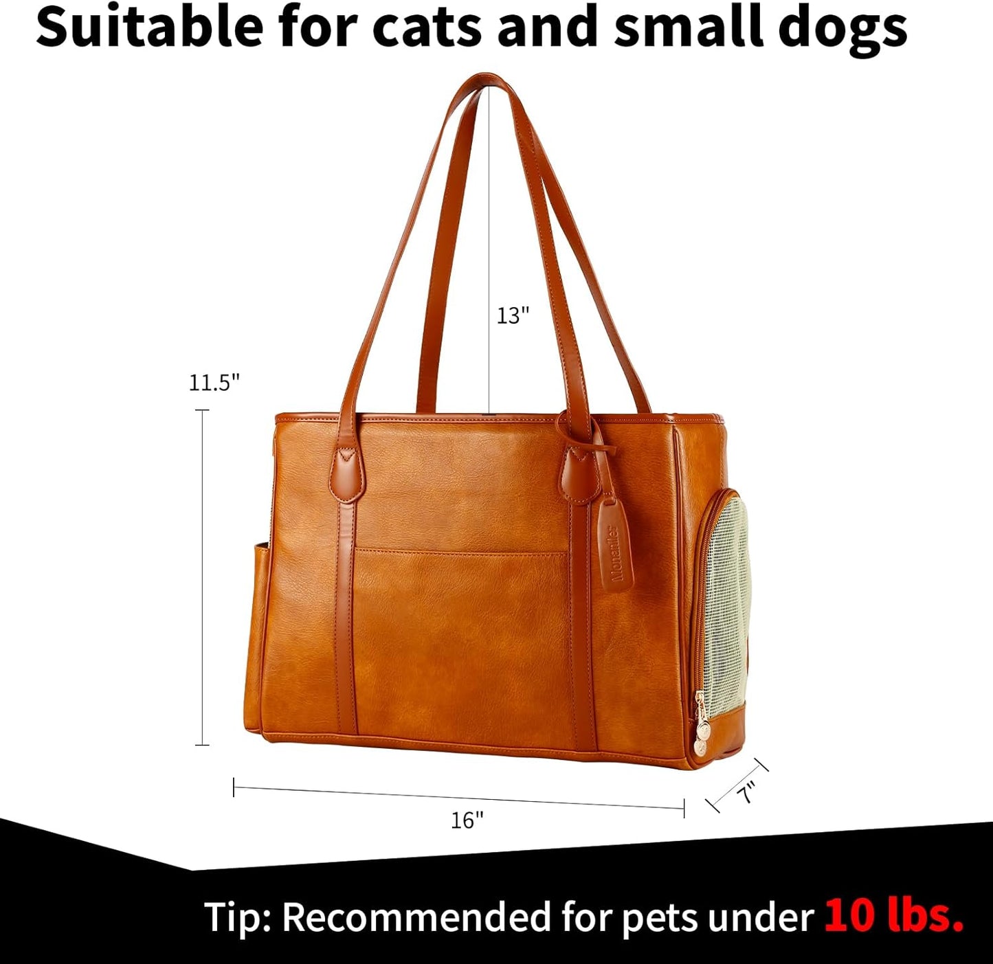 Monanller Stylish Dog Purse Carrier, Leather Pet Carrier Bag for Small Dogs Cats Puppy, Airline Approved Soft-Sided Carrier Beige