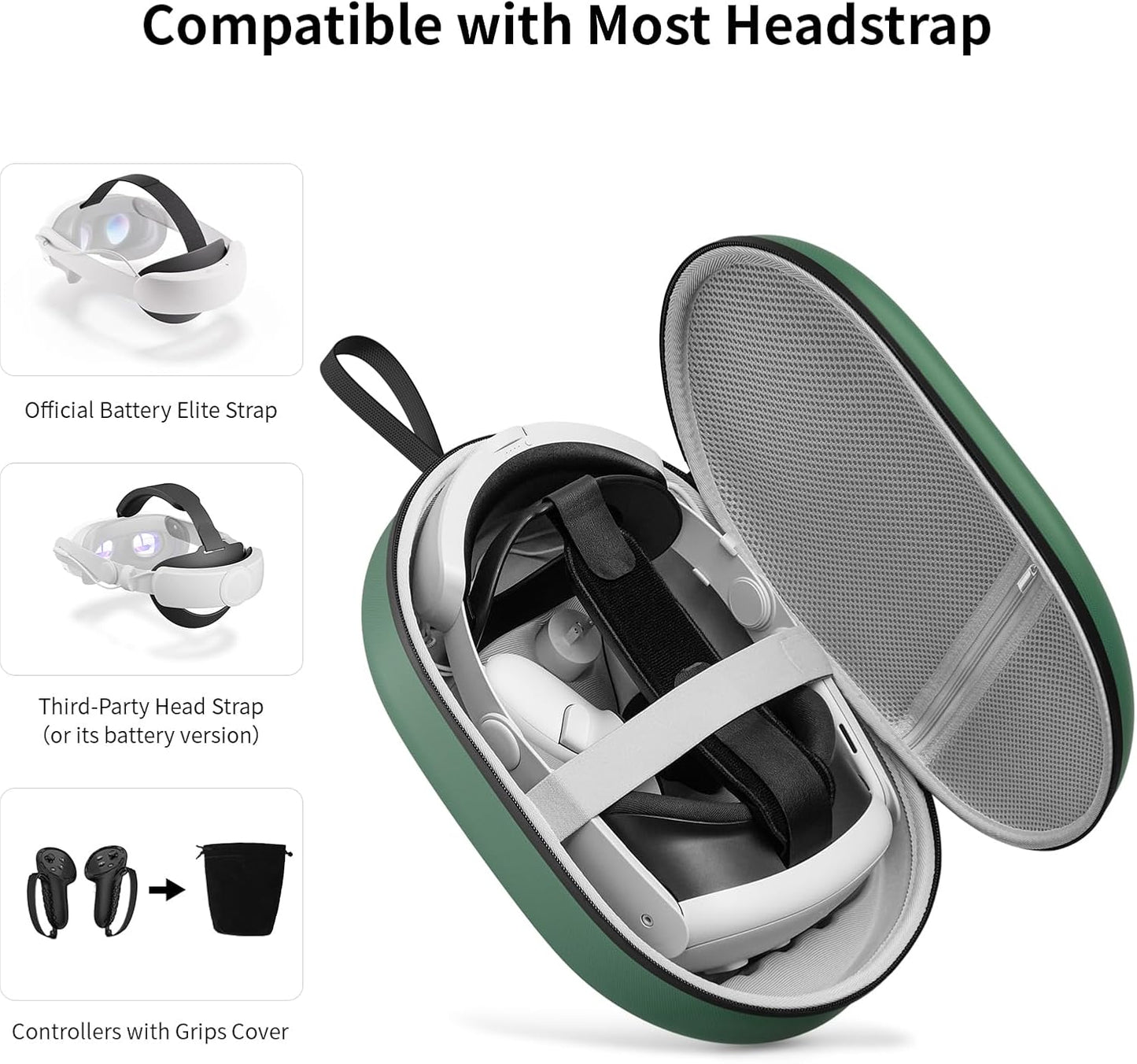 ANNAPRO Carrying Case for Meta Quest 3/Quest 2/Vision Pro, Compatible with Battery Elite Strap, Controllers and Other Accessories, Hard Shell Case and Superior Protection for Travel, Dark Night Green