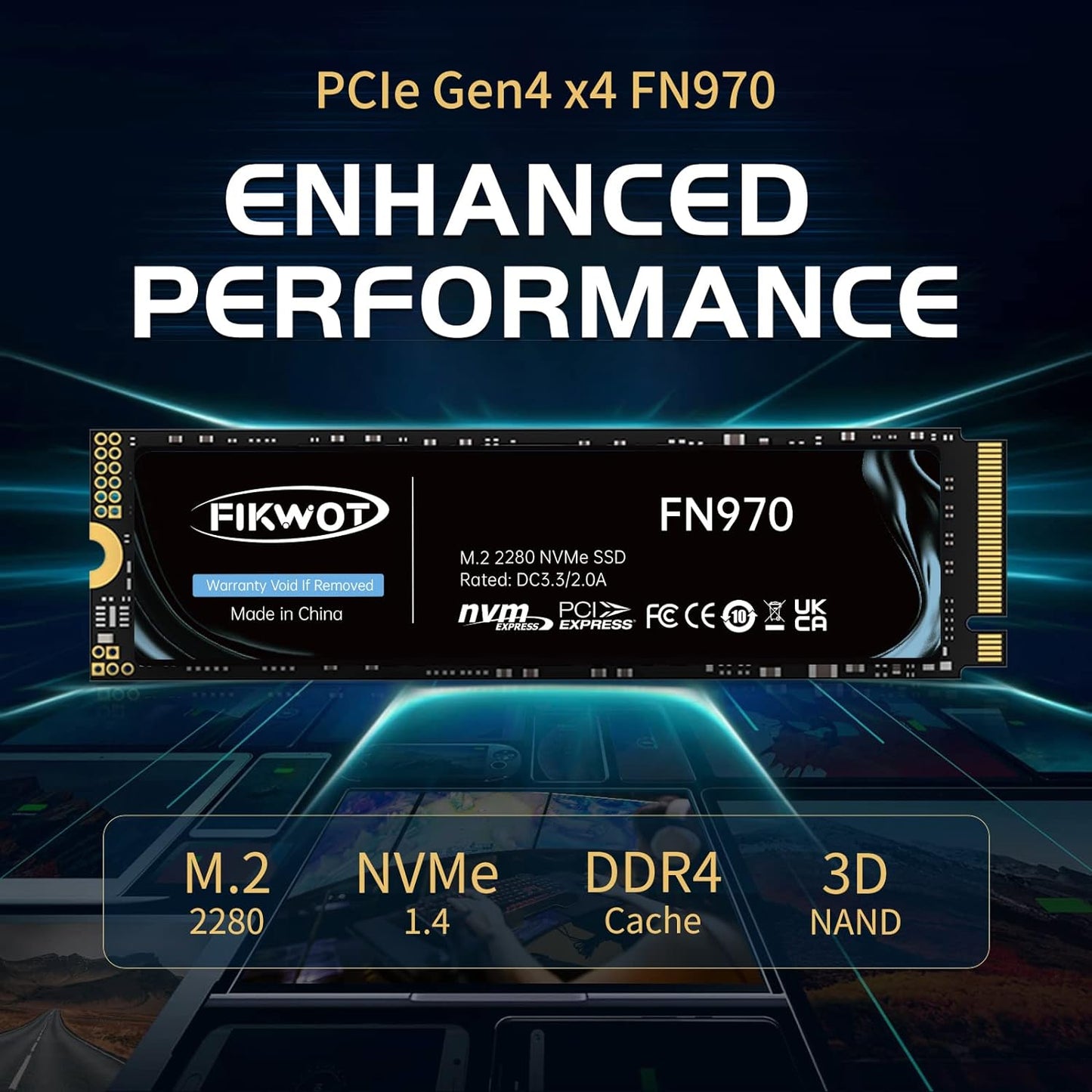 Fikwot FN950 2TB SSD M.2 2280 PCIe Gen4 x4 NVMe 1.4 Internal Solid State Drive - Speeds up to 4800MB/s, Dynamic SLC Cache,Compatible with Laptop,Desktop and Ps5