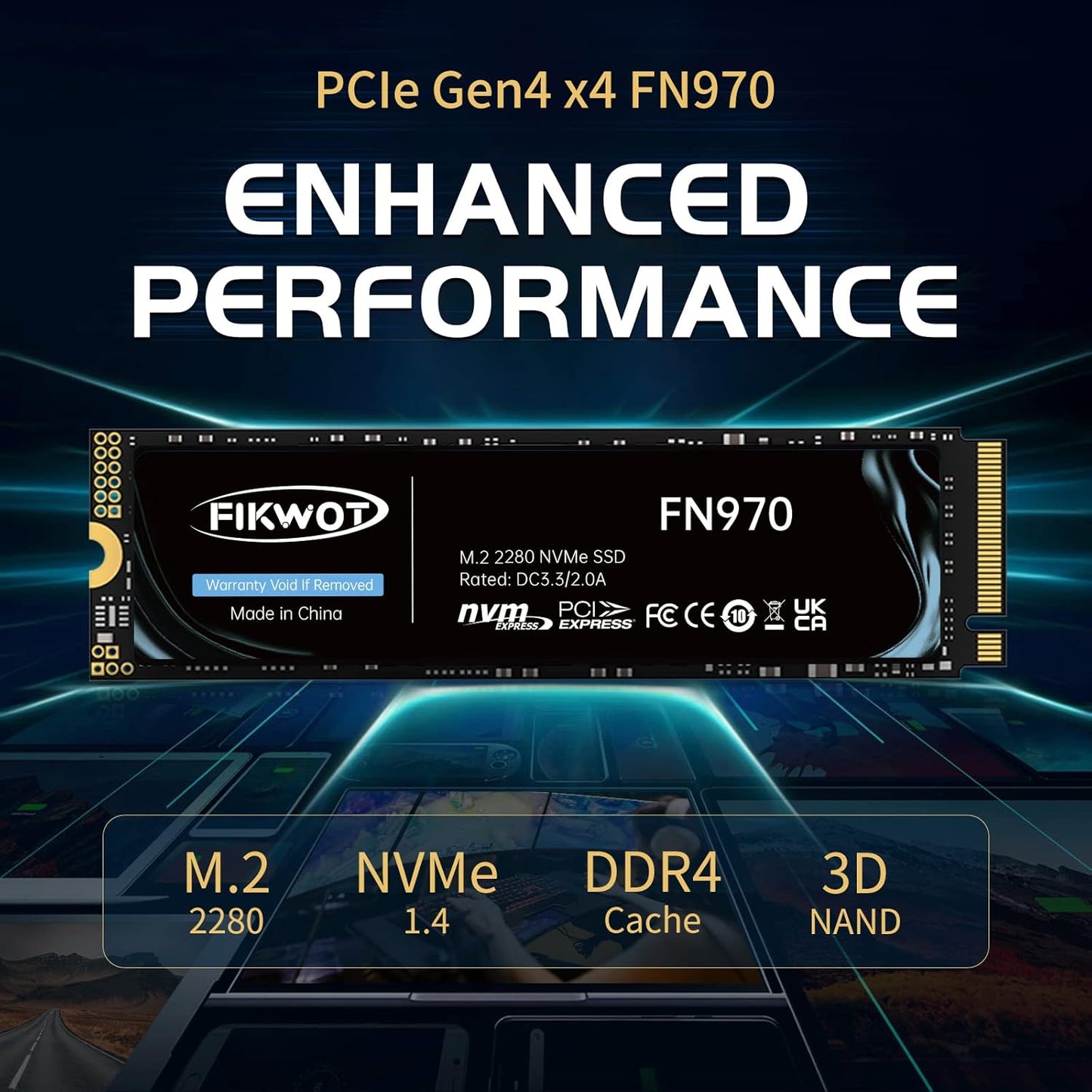 Fikwot FN970 2TB M.2 2280 PCIe Gen4 x4 NVMe 1.4 Internal Solid State Drive with Heatsink - Speeds up to 7,400MB/s, Configure DRAM Cache, Compatible PS5 Internal SSD