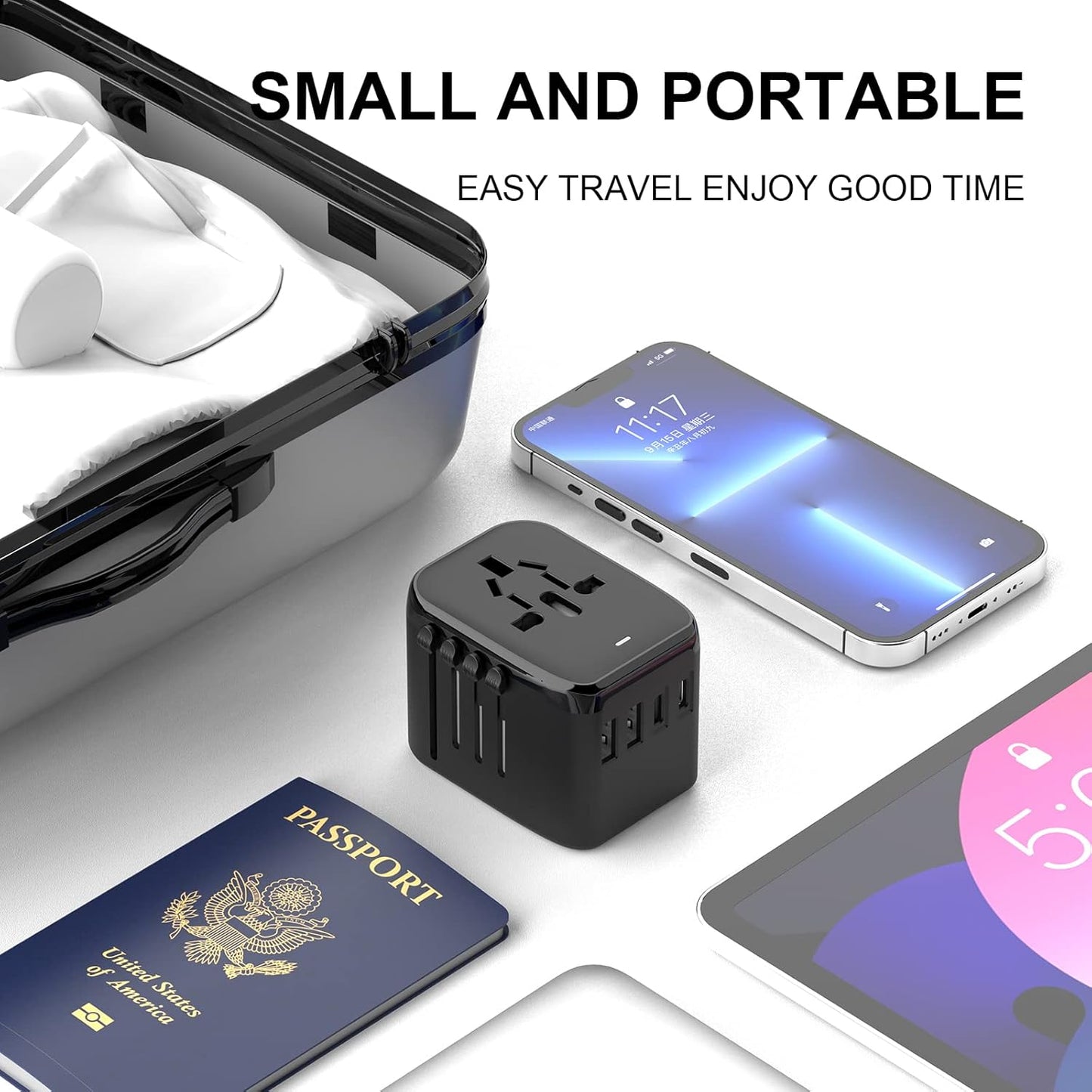 VYLEE Universal Travel Adapter, 65W Fast GaN International Power Adapter, 3PD USB-C+1QC USB-A European Travel Plug Adapter, US, UK, EU, AU Worldwide Travel Charger for Laptops, Tablets, Phones