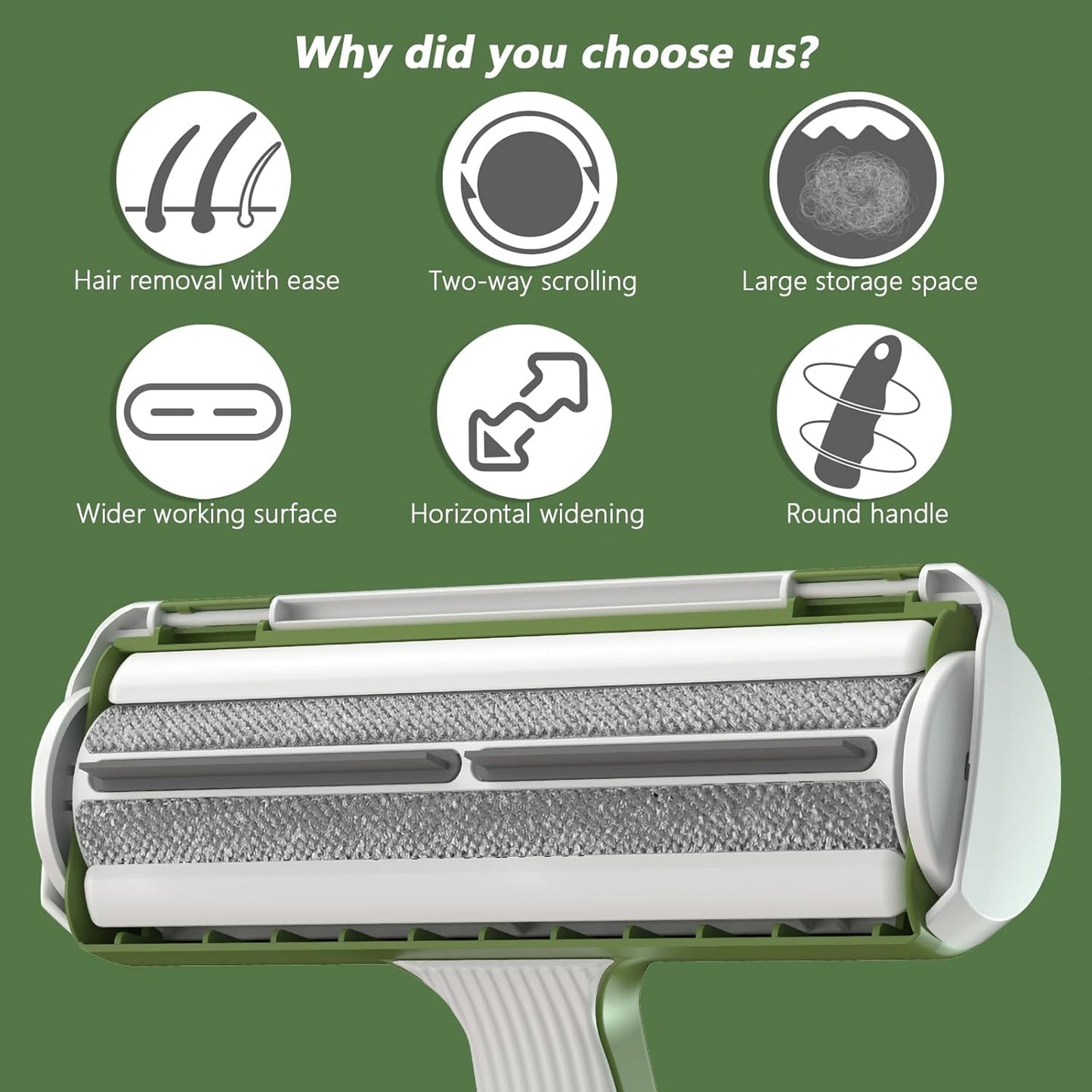 Pet Hair Remover Roller, Reusable Dog Cat Hair Removal Brush, Self Clean Lint Roller Pet Fur from Carpet, Furniture, Rugs, Bedding, Sofa-Green and White