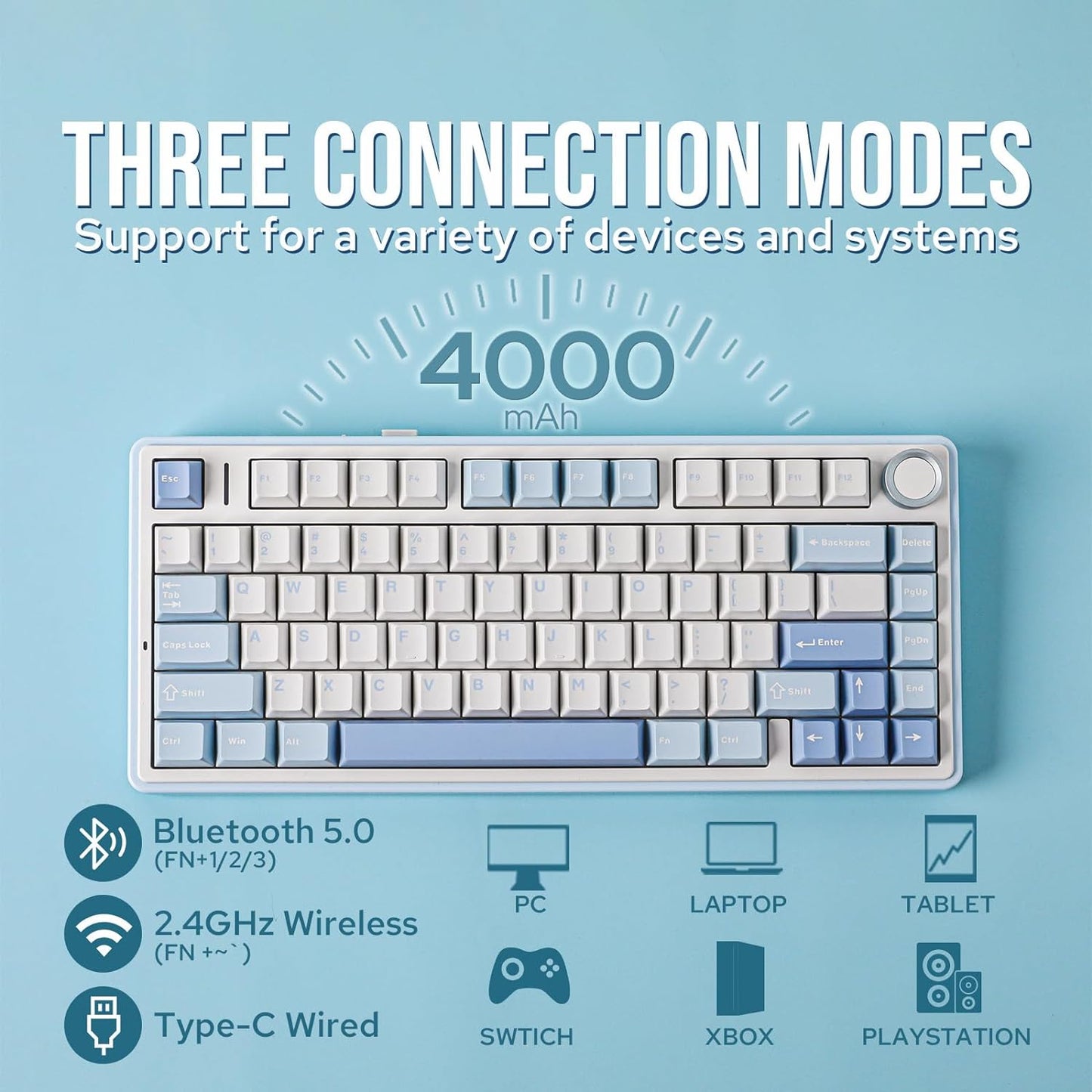 EPOMAKER x Aula F75 Gasket Mechanical Keyboard, 75% Wireless Hot Swappable Gaming Keyboard with Five-Layer Padding&Knob, Bluetooth/2.4GHz/USB-C, RGB (Black Gradient, LEOBOG Reaper Switch)