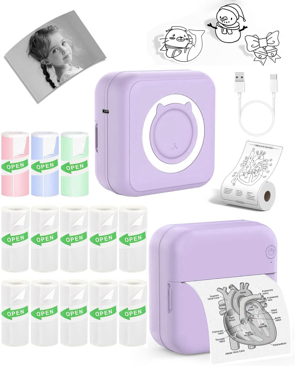 Label Maker - Mini Portable Sticker Printer with 13 Rolls Self-Adhesive Thermal Papers, Labeller Machine for Home Office Study Business Texts Journal, Blue
