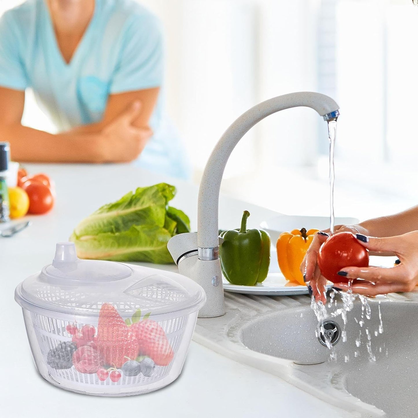 Lettuce Spinner - Fruit Washer Spinner | Lettuce Cleaner Spinner Large Salad Spinner, Fruit Washer Spinner Vegetable Dryer, Salad Spinner Lettuce Dryer Fruit Washer for Safe and Practical