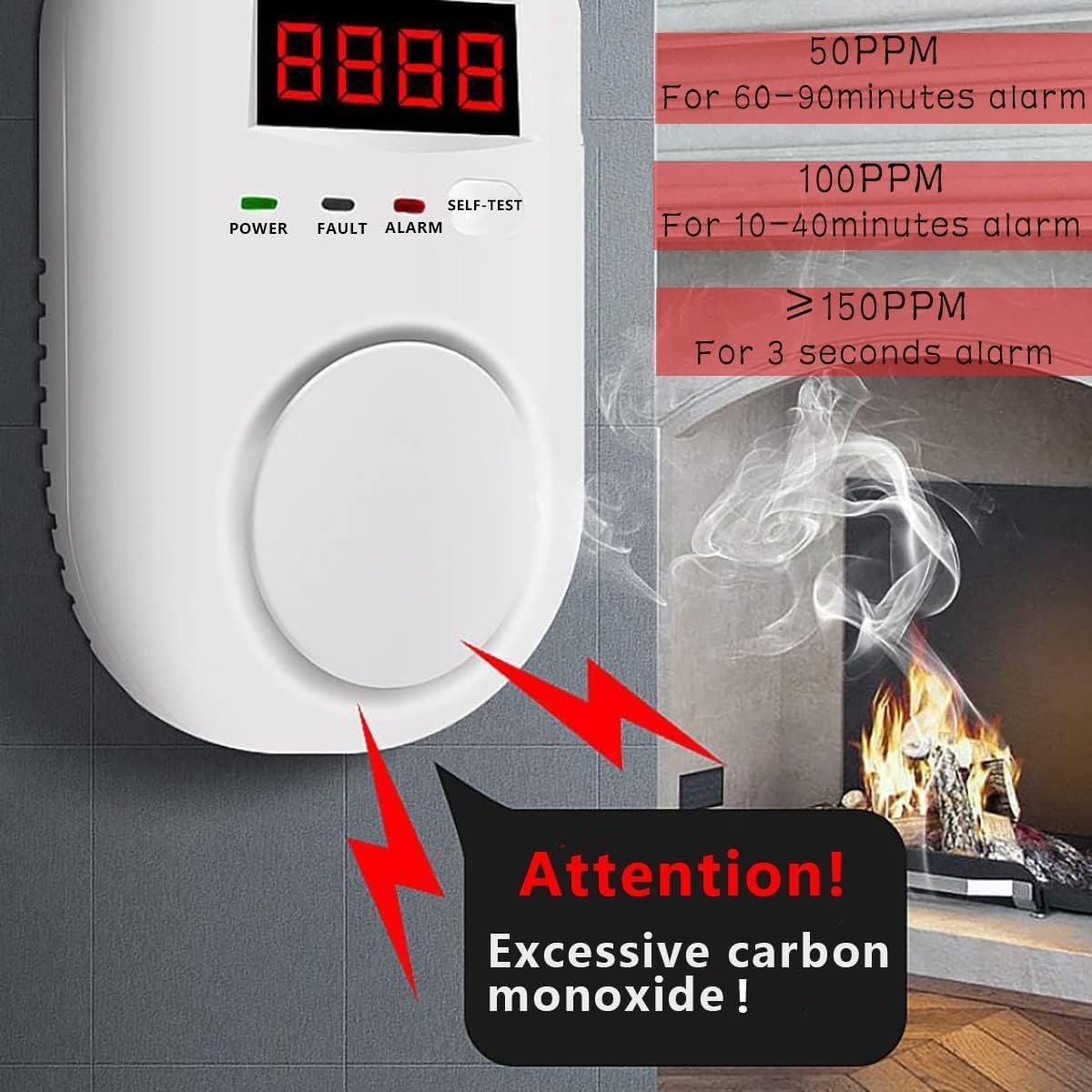 DYWL SECURITY Carbon Monoxide Detectors Portable Carbon Monoxide Detector for Travel Carbon Monoxide Detector Plug in Wall with LED Digital Display Voice Light Plug and Play - 1 Pack