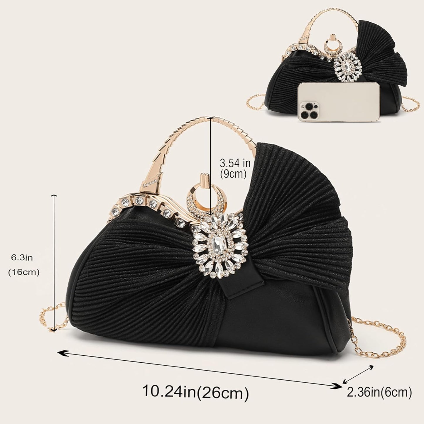 Buric Clutch Purses for Women Rhinestone Evening Handbag Bridal Wedding Prom Purse Formal Party Bow Tie Clutch for Women