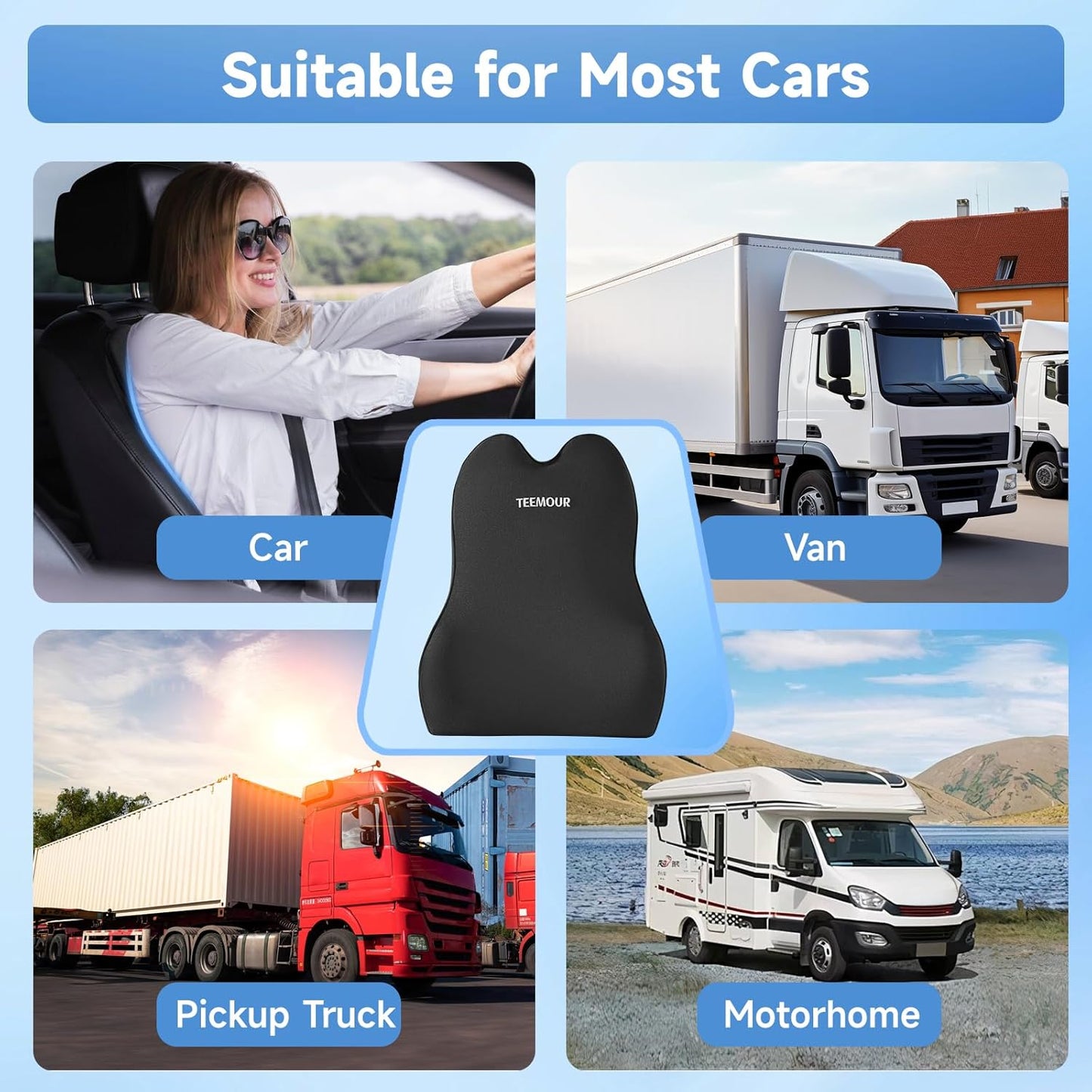 Lumbar Support Pillow for Office Chair Car Sitting Posture Back Support Memory Foam Back Cushion for Driving, Lumbar Comfort for Long Sitting, Truck with Three Adjustable Straps