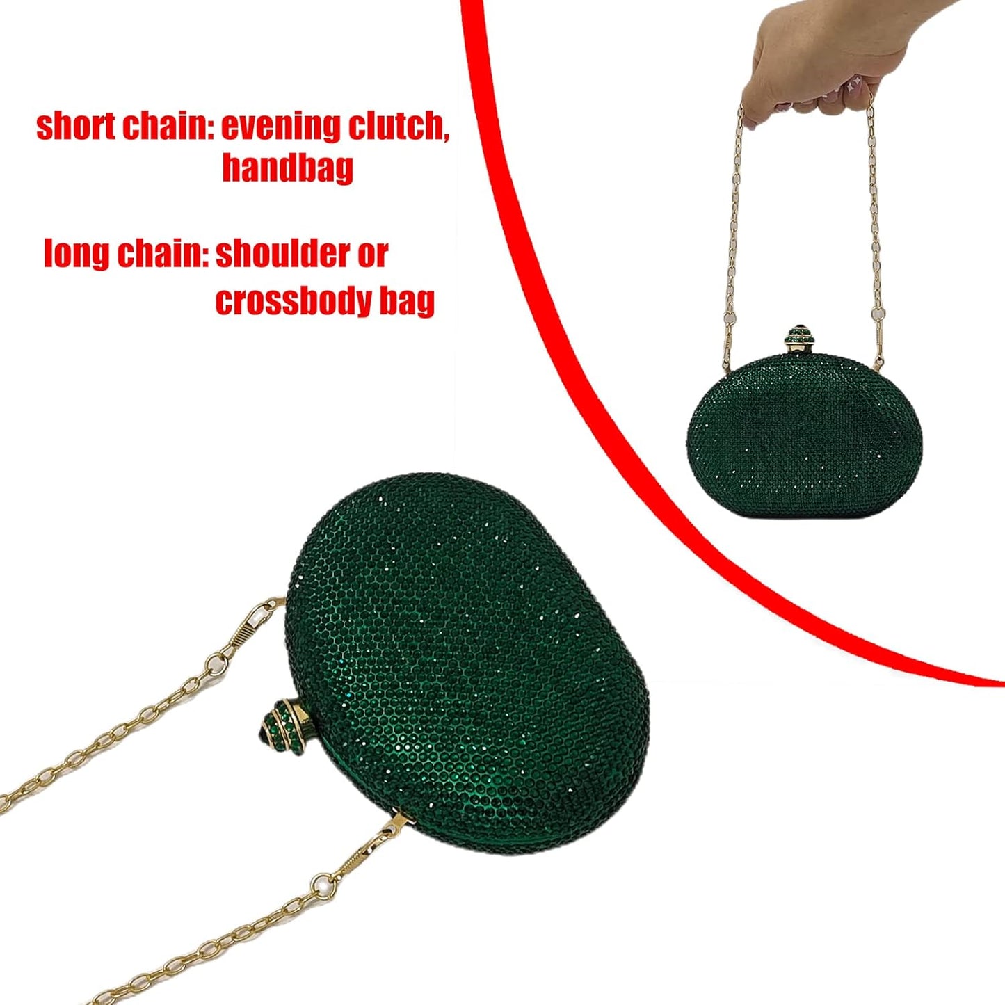 HUANG ZHUANG Egg Shape Crystal Clutch Purse Rhinestone Evening Bag for Women Party Wedding Cute Handbag