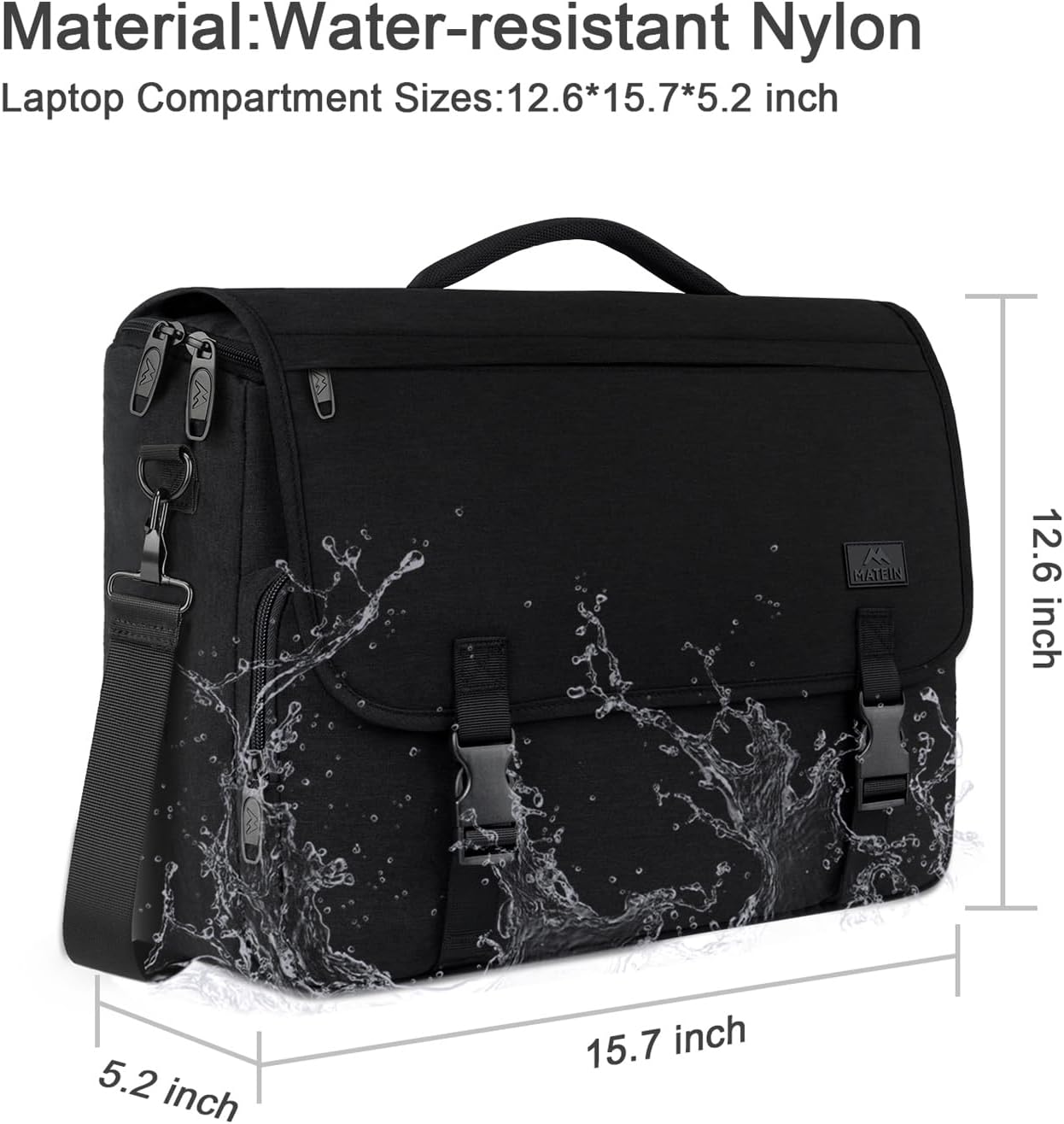 Messenger Bag for Men, Laptop Bag 15.6 Inch, Water Resistant Canvas Shoulder Bag Nylon Crossbody Bag for Women with Detachable Shoulder Strap Black