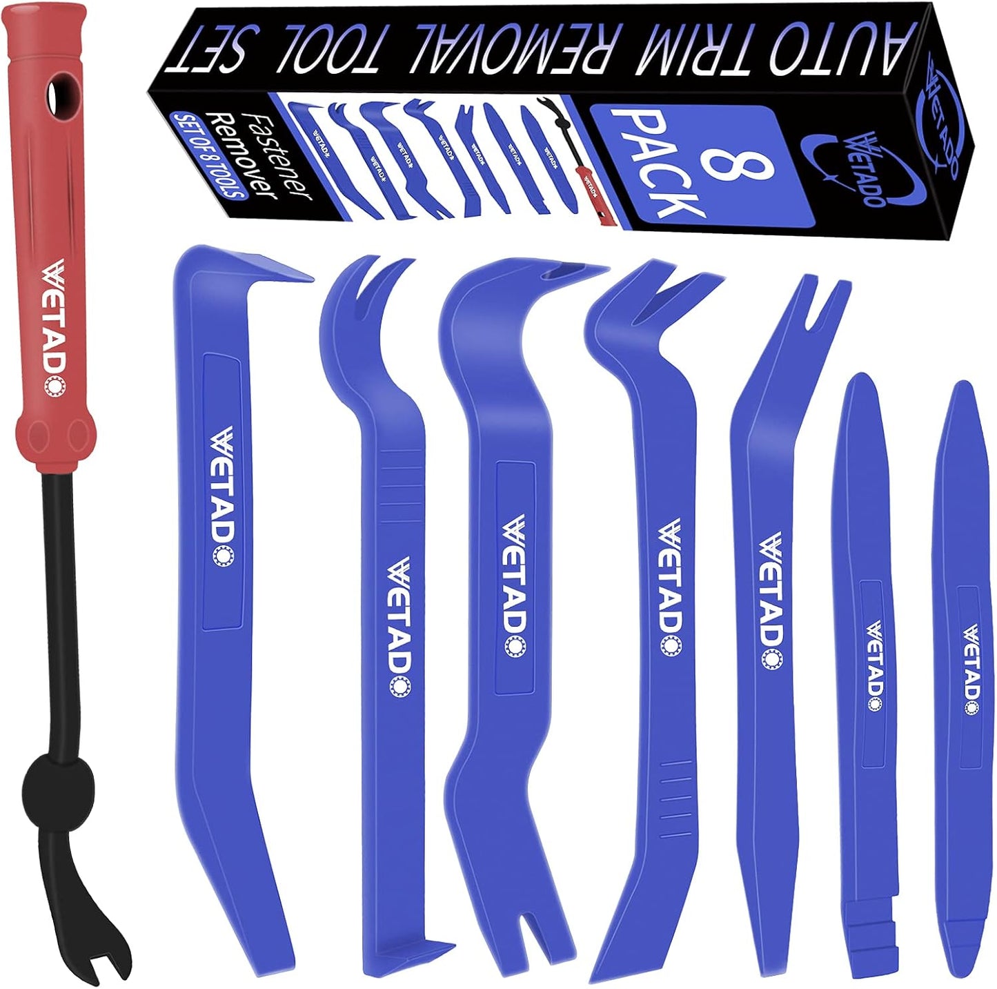 Wetado Trim Removal Tool, Car Upholstery Repair Kit, Car Door Audio Panel Trim Removal Set, Fastener Terminal Remover Tool Set Clips Pry Kit Auto Clip Pliers (8PCS Red)