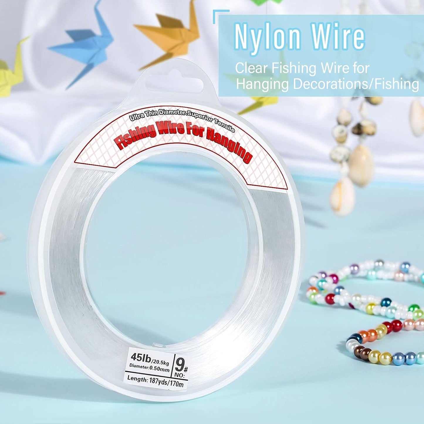 Clear Fishing Wire, Acejoz 656FT Fishing Line Clear Invisible Hanging Wire Strong Nylon String Supports 40 Pounds for Balloon Garland Hanging Decorations