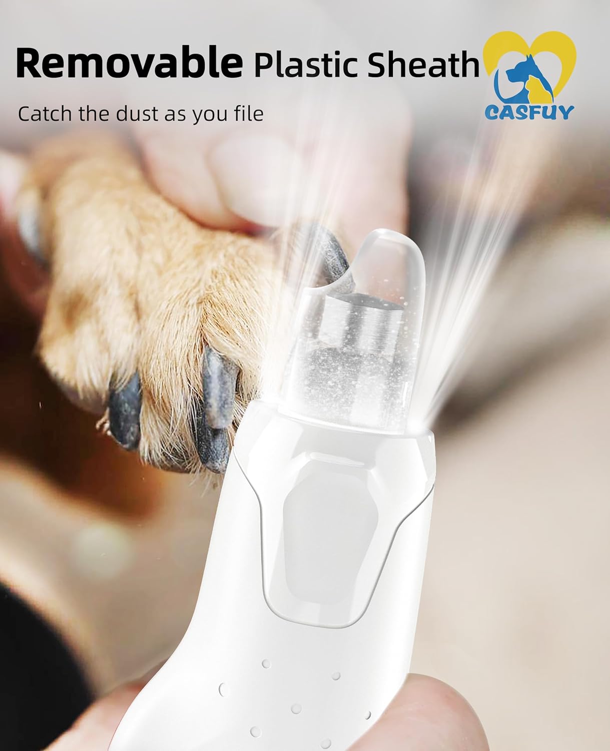 Casfuy Dog Nail Grinder Quiet - (45db)6-Speed Pet Nail Grinder with 2 LED Lights for Large Medium Small Puppy Dogs/Cats, Professional 3 Ports Rechargeable Electric Dog Nail Trimmer with Dust Cap(Blue)