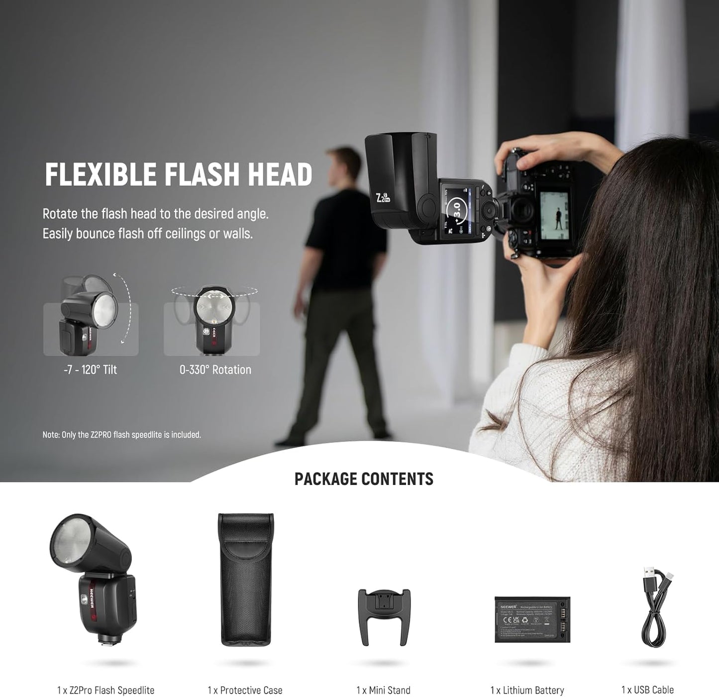 NEEWER Z2PRO-S 2.4G TTL Round Head Flash Speedlite Compatible with Sony, Wireless Compatible with Godox, 76Ws 1/8000s HSS, Upgraded UI, TTL/M TCM Switch, 7.2V/3000mAh Battery, 600 Full Power Flash