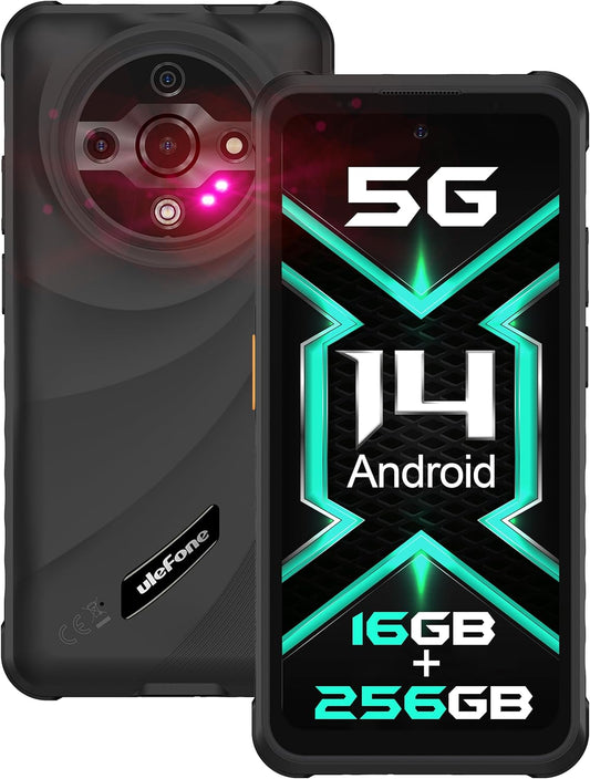 5G Rugged Phone, Ulefone Armor X31 Pro Unlocked Smartphone, MTK Dimensity 6300 5G, 16GB+256GB, Android 14, 6.56” 120Hz, 64MP Main Cam., 25MP Night Vision Cam., 6050mAh, Google Lens, NFC - Black - PuriLite