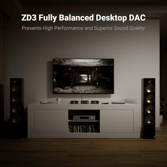 Fosi Audio ZD3 Desktop DAC Preamp, Fully Balanced Digital to Analog Audio Converter with ES9039Q2M for Home Stereo Amplifier, Bluetooth/USB/Optical/Coax/TV HDMI ARC Input, XLR/RCA Output with Remote - PuriLite