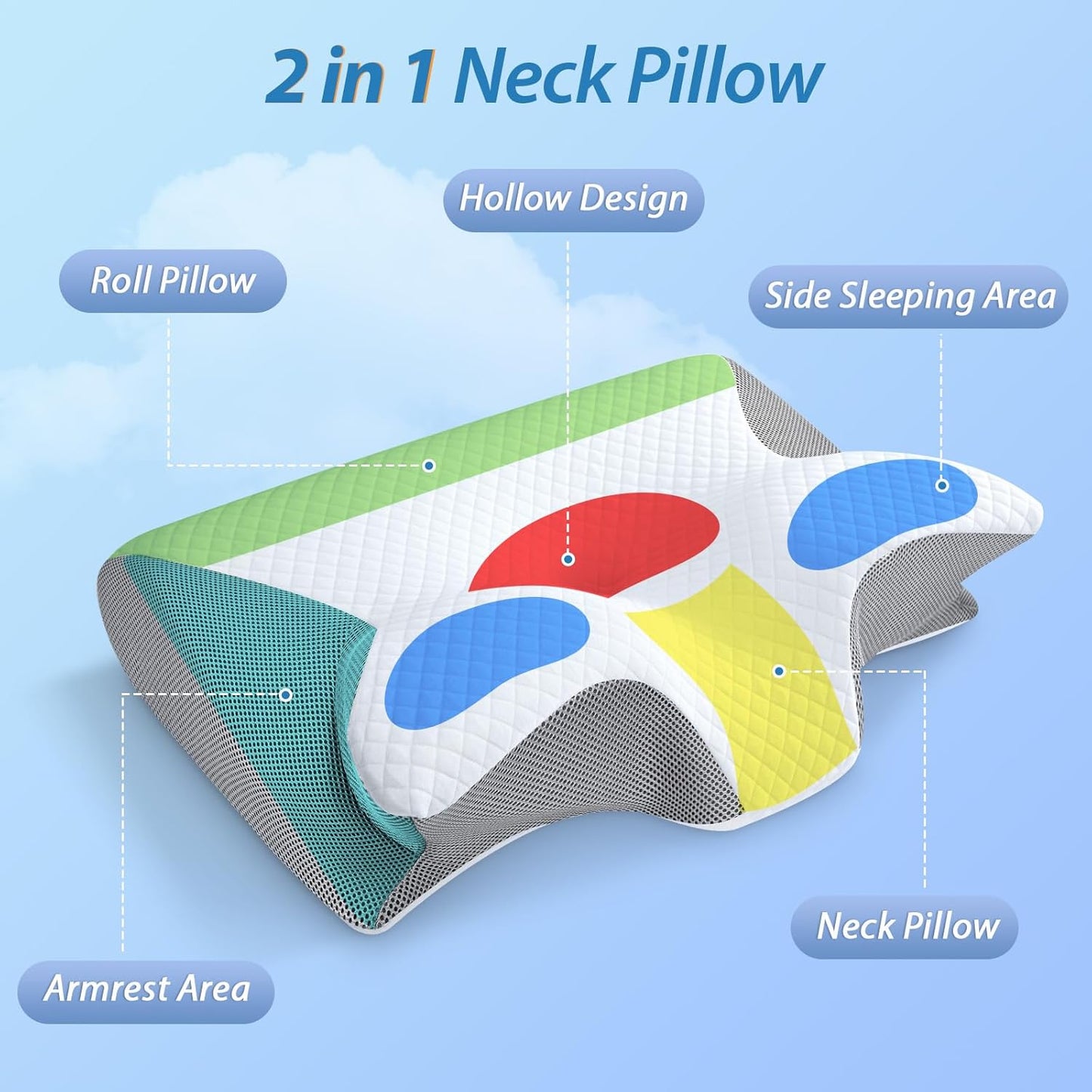 HOMCA Memory Foam Pillow, 2 in 1 Cervical Pillow for Neck Pain Relief, Ergonomic Neck Support Pillows for Side Back Stomach Sleepers with Breathable Pillowcase (Gray)