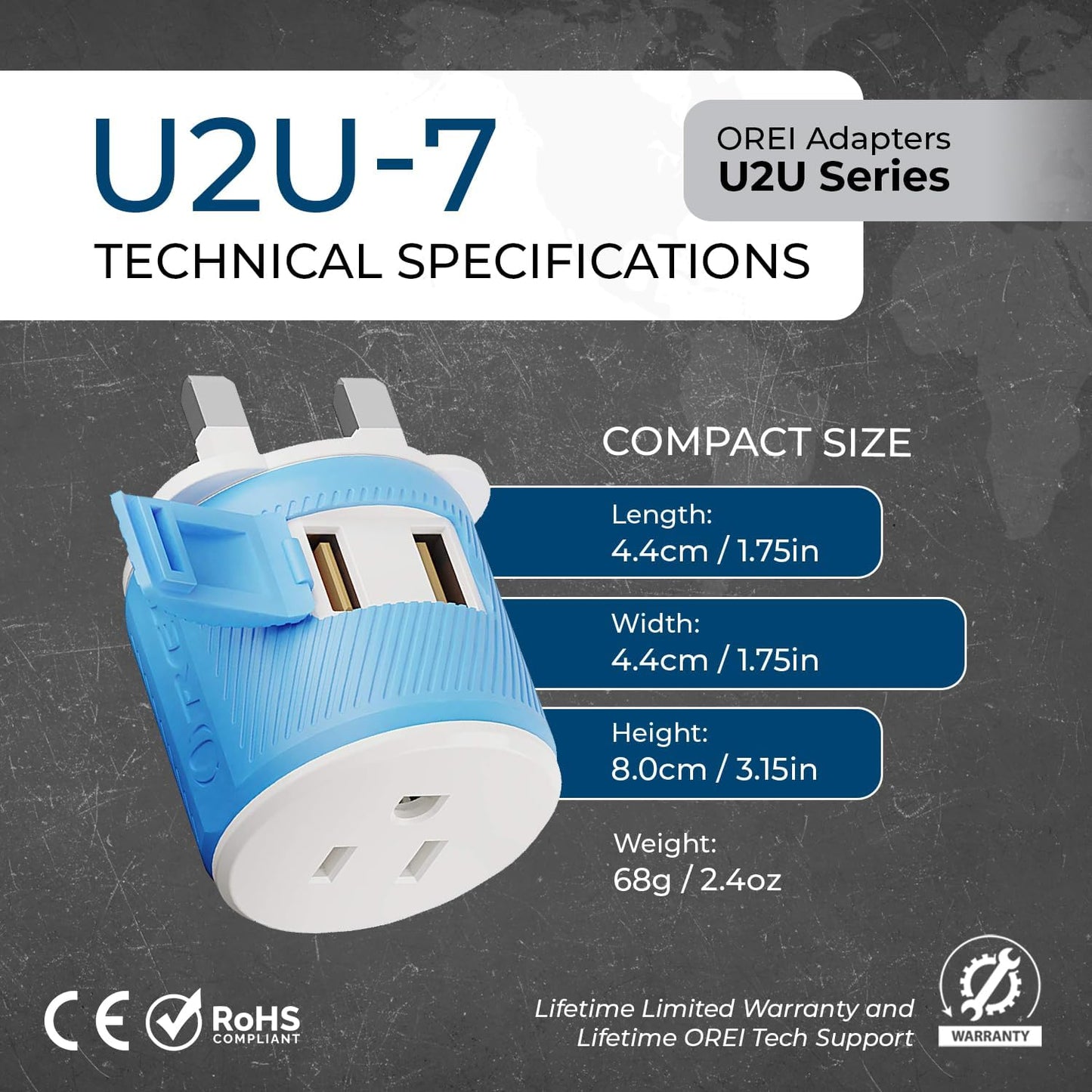 OREI South Africa, Botswana, Namibia Travel Plug Adapter with Dual USB - USA Input - Type M (U2U-10L), Will work with Cell Phones, Camera, Laptop, Tablets, iPad, iPhone