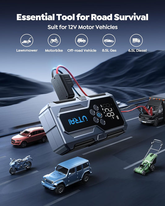 Portable Car Jump Starter with Air Compressor, UTRAI 4000A 150PSI Battery Booster Pack with Jumper Cables LED Lights Car Battery Booster Jump Starter 12V Car Booster Jump Starter(8.5L Gas/6.5L Diesel)