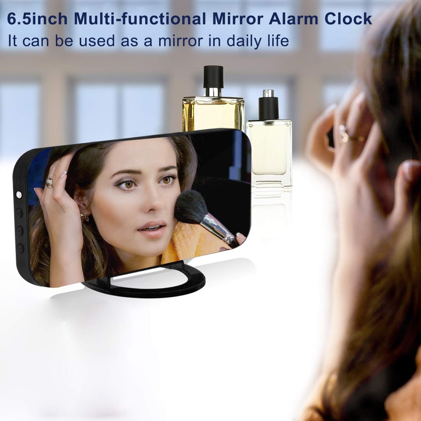 SZELAM Digital Alarm Clock,LED and Mirror Desk Clock Large Display,with Dual USB Charger Ports,3 Levels Brightness,12/24H,Modern Electronic Clock for Bedroom Home Living Room Office - Gold