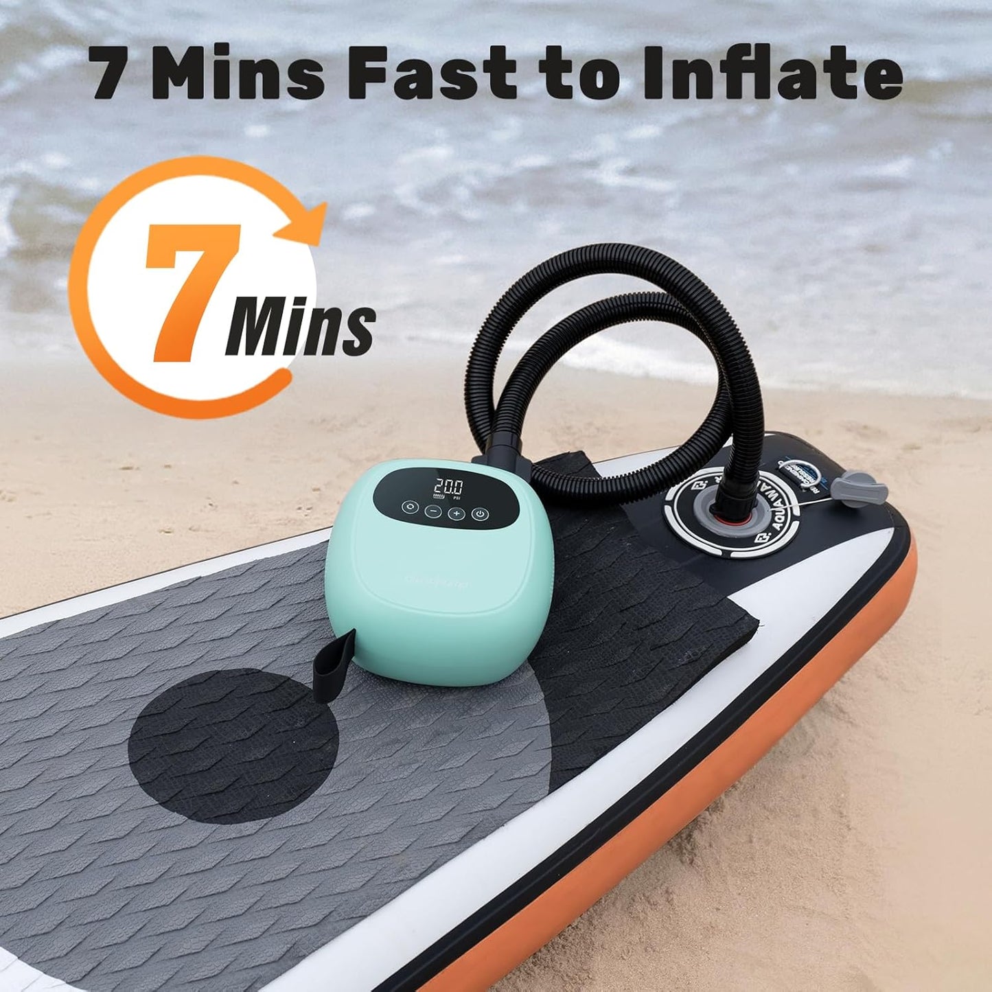 dwndpump Electric Paddle Board Pump, Rechargeable 20 PSI SUP Pump, Dual-Stage Inflation and Deflation Sup Air Pump, Electric Pump for Kayaks, Wind Wings, SUPs