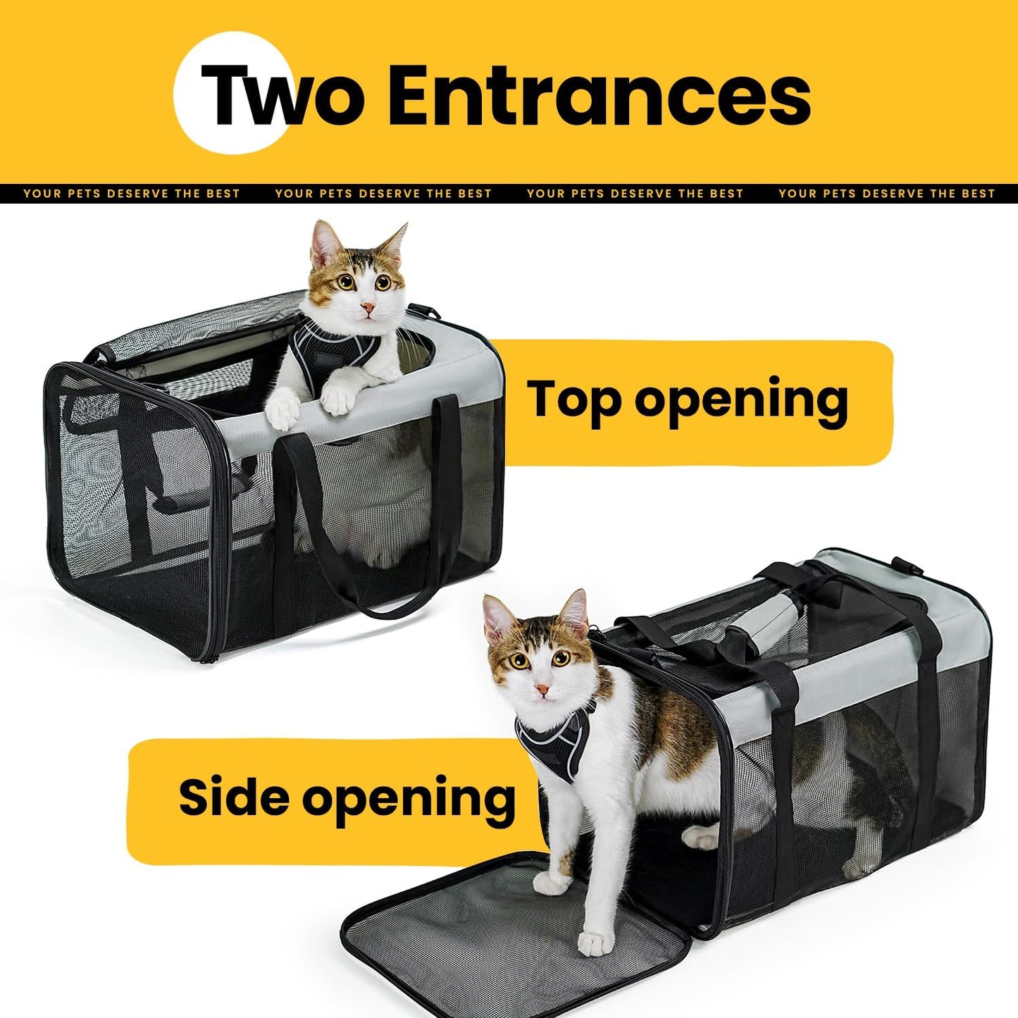 Conlun Cat Carrier Bag,Soft-Sided Pet Carriers for Dogs with 4-Sided Mesh,Airline Approved Cat Transport Carrier for Small&Medium Cats Kitten Puppy Up to 6Kg,Collapsible Cat Travel Carrier-M,Black